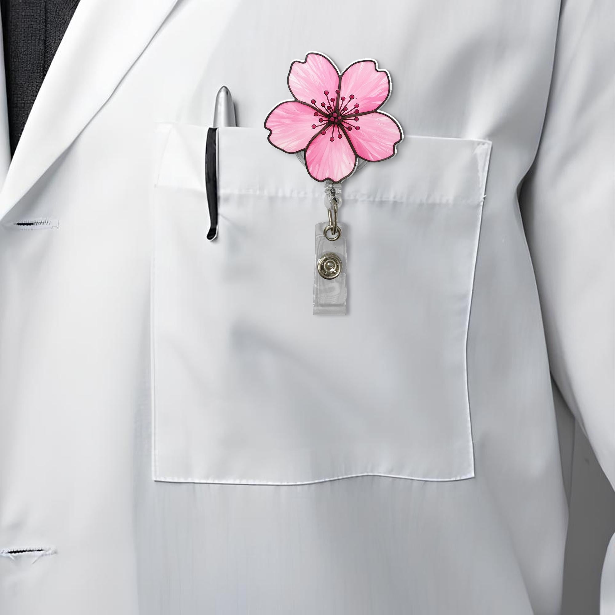 Cherry Blossom Badge Reel – Retractable ID Holder, Sakura Flower Nurse Badge Clip, Cute Spring Office Accessory Gift