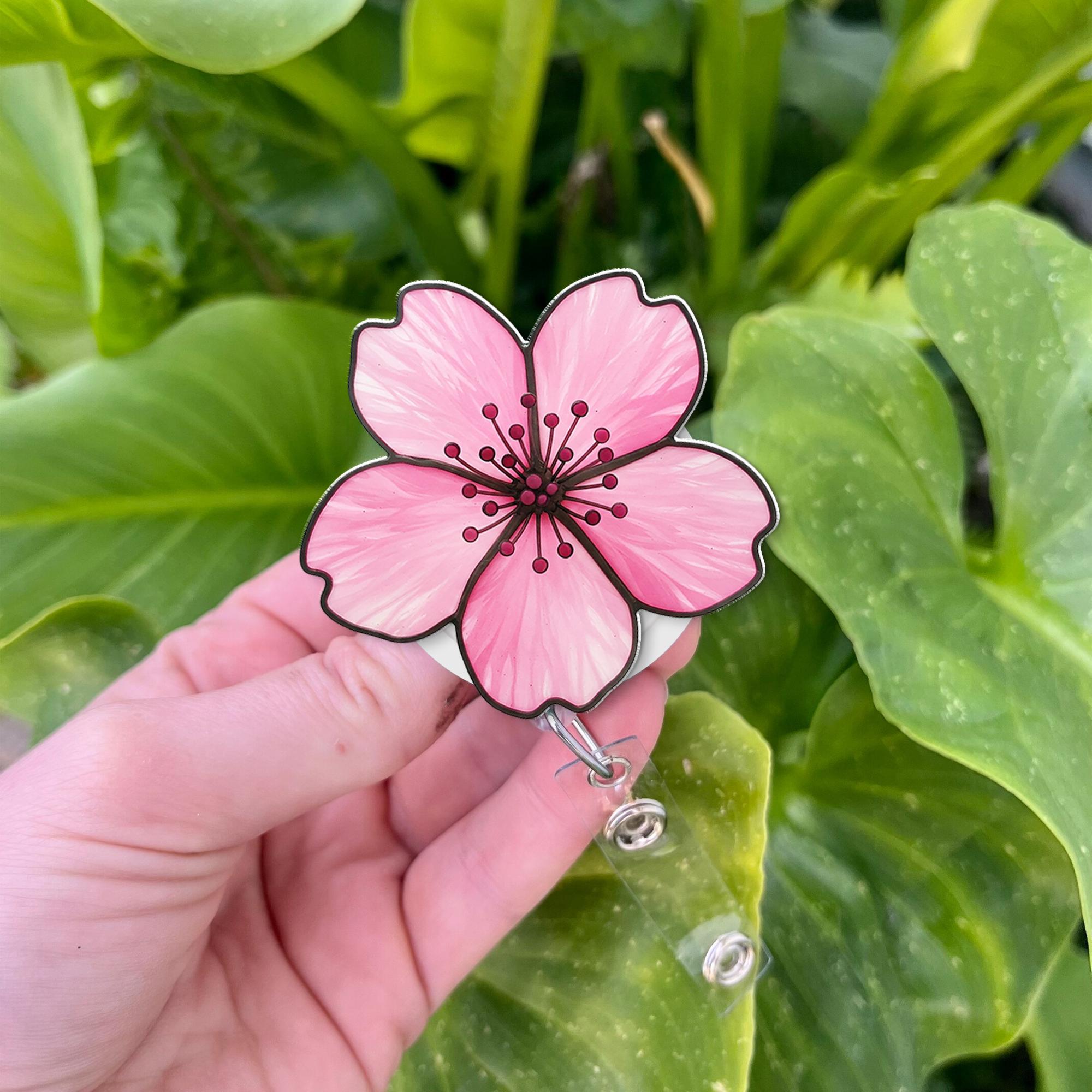 Cherry Blossom Badge Reel – Retractable ID Holder, Sakura Flower Nurse Badge Clip, Cute Spring Office Accessory Gift
