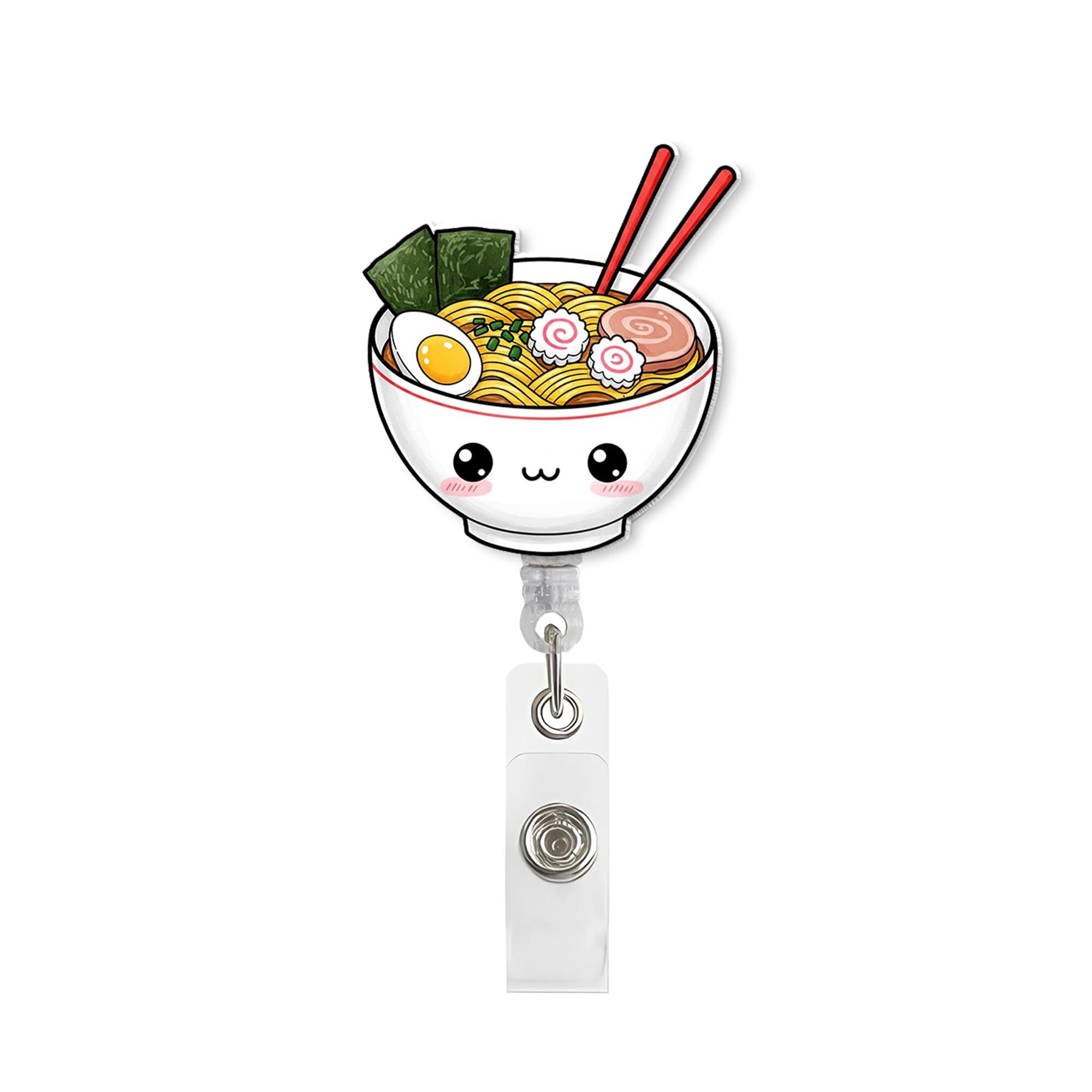 Cute Ramen Badge Reel – Kawaii Noodle Bowl Retractable ID Holder, Foodie Badge Clip, Funny Gift for Nurses & Office Workers
