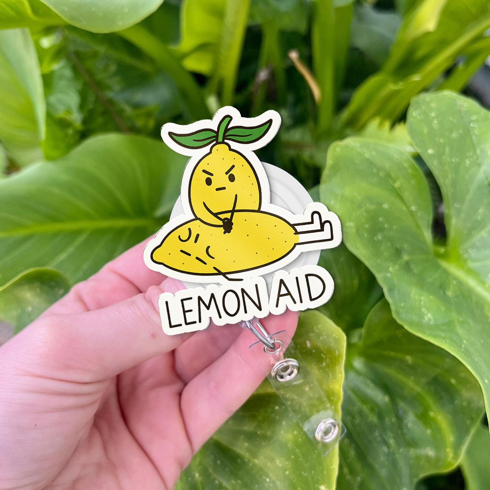Lemon Aid Badge Reel – Cute Lemon Pun Retractable ID Holder, Funny Nurse Badge Clip, Kawaii Citrus Badge for Healthcare Workers
