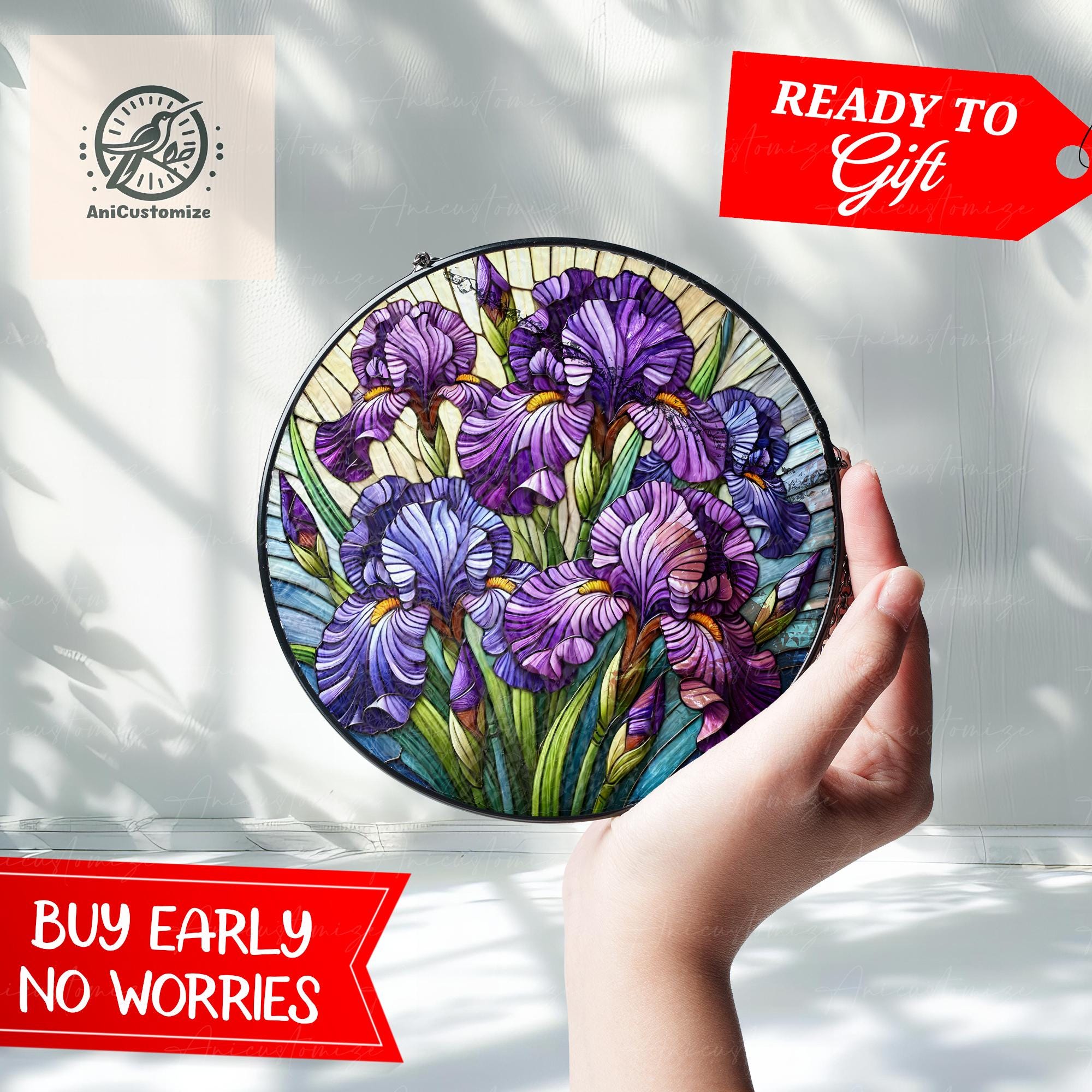 Purple Iris GLASS Decor, Mothers Day Gift, Gift For Mom, Mothers Day 2025, Iris Flower Decor,Iris Flower Gift