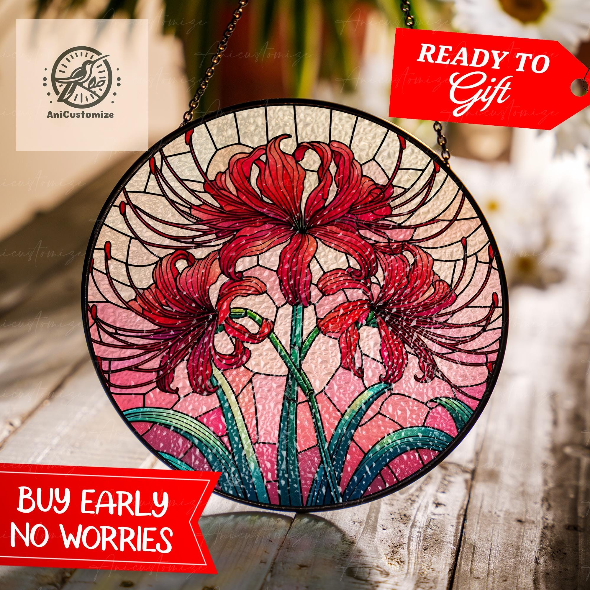 Red Spider Lily Flower GLASS, Spider Lily Suncatcher, Mother's Day 2025 Gift, Gift For Mom, Flower Lover