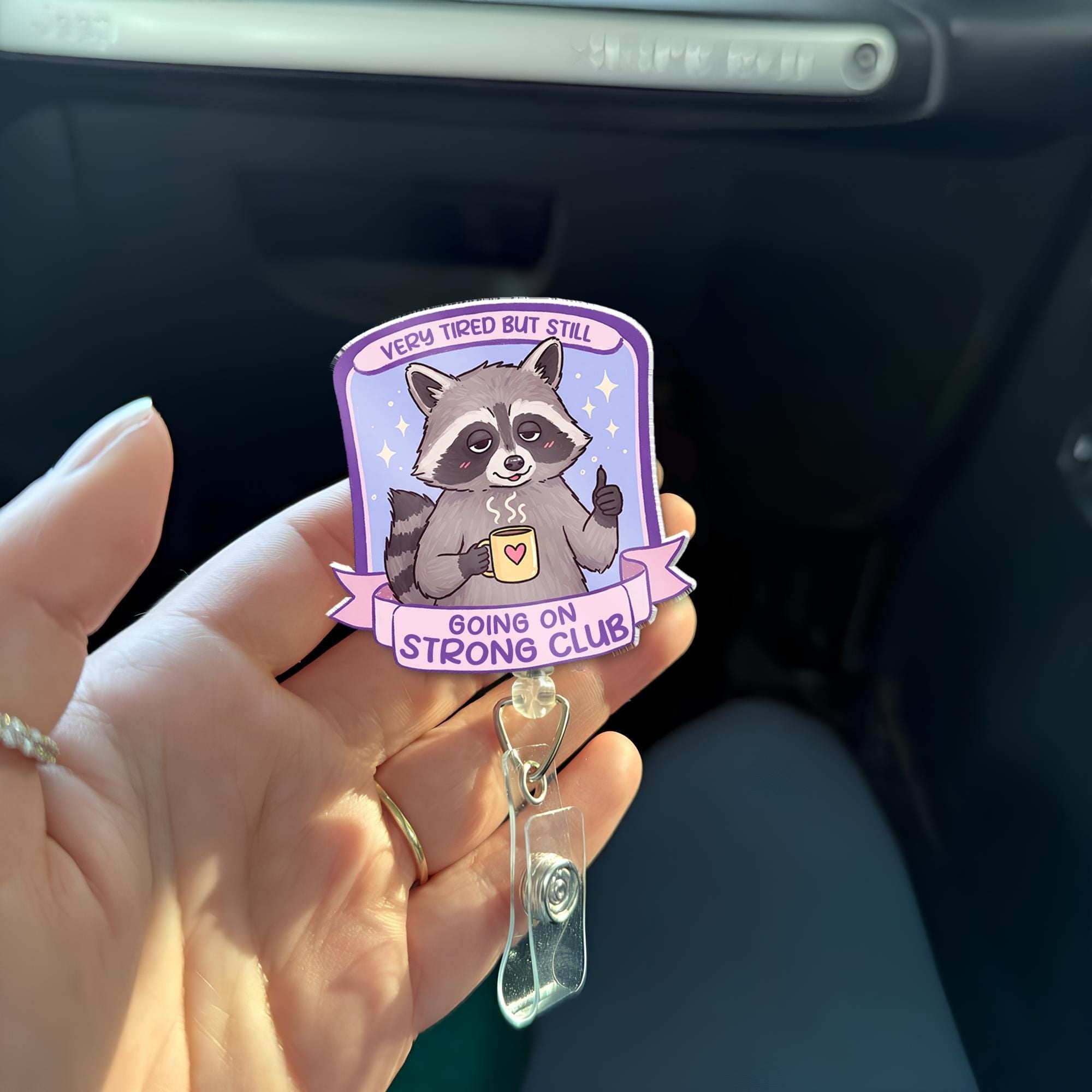 Funny Tired Raccoon Badge Reel, Tired Nurse Gift, Funny RN ID Holder, Cute Id Holder , Gift For Nurse, Nurse Badge Clip, Work Accessories