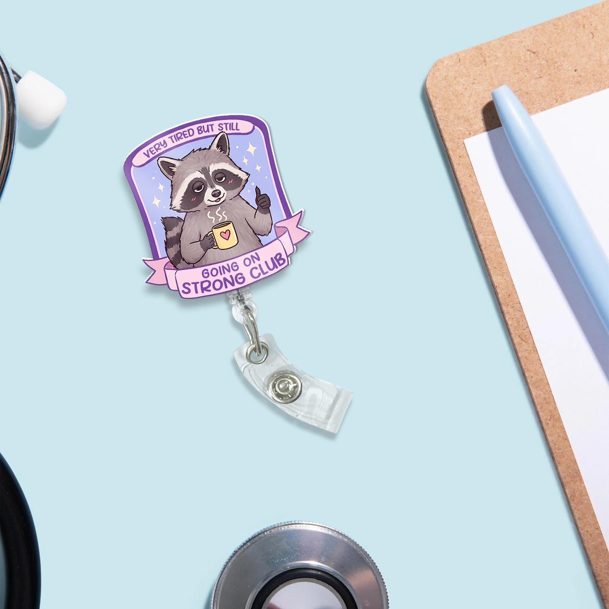 Funny Tired Raccoon Badge Reel, Tired Nurse Gift, Funny RN ID Holder, Cute Id Holder , Gift For Nurse, Nurse Badge Clip, Work Accessories