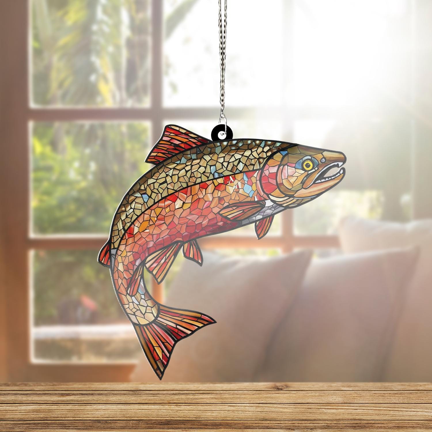 Brown Trout ACRYLIC Suncatcher, Brown Trout Hanging Window, Lake Trout Fishing Hanging, Fly Fishing Gift, Rustic Lake, Gift For Dad