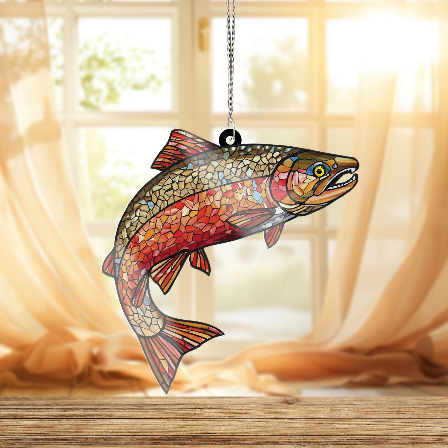 Brown Trout ACRYLIC Suncatcher, Brown Trout Hanging Window, Lake Trout Fishing Hanging, Fly Fishing Gift, Rustic Lake, Gift For Dad