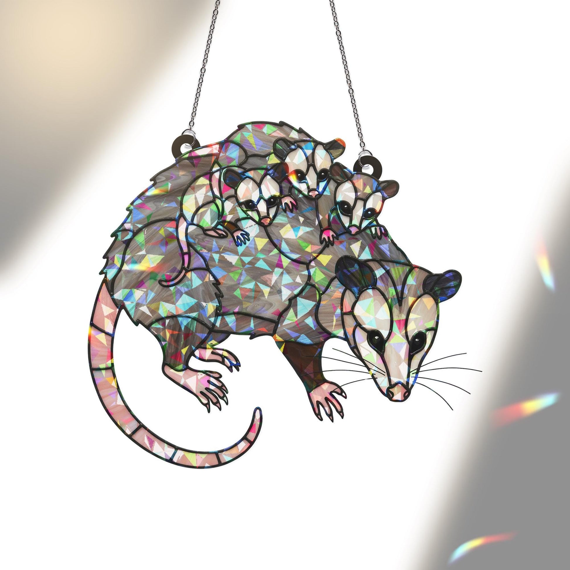 Opossum Mom Acrylic Suncatcher - Hologram Mother's Day Gift - Whimsical Mom Suncatcher - Opossum Family Window Decor gift for mom