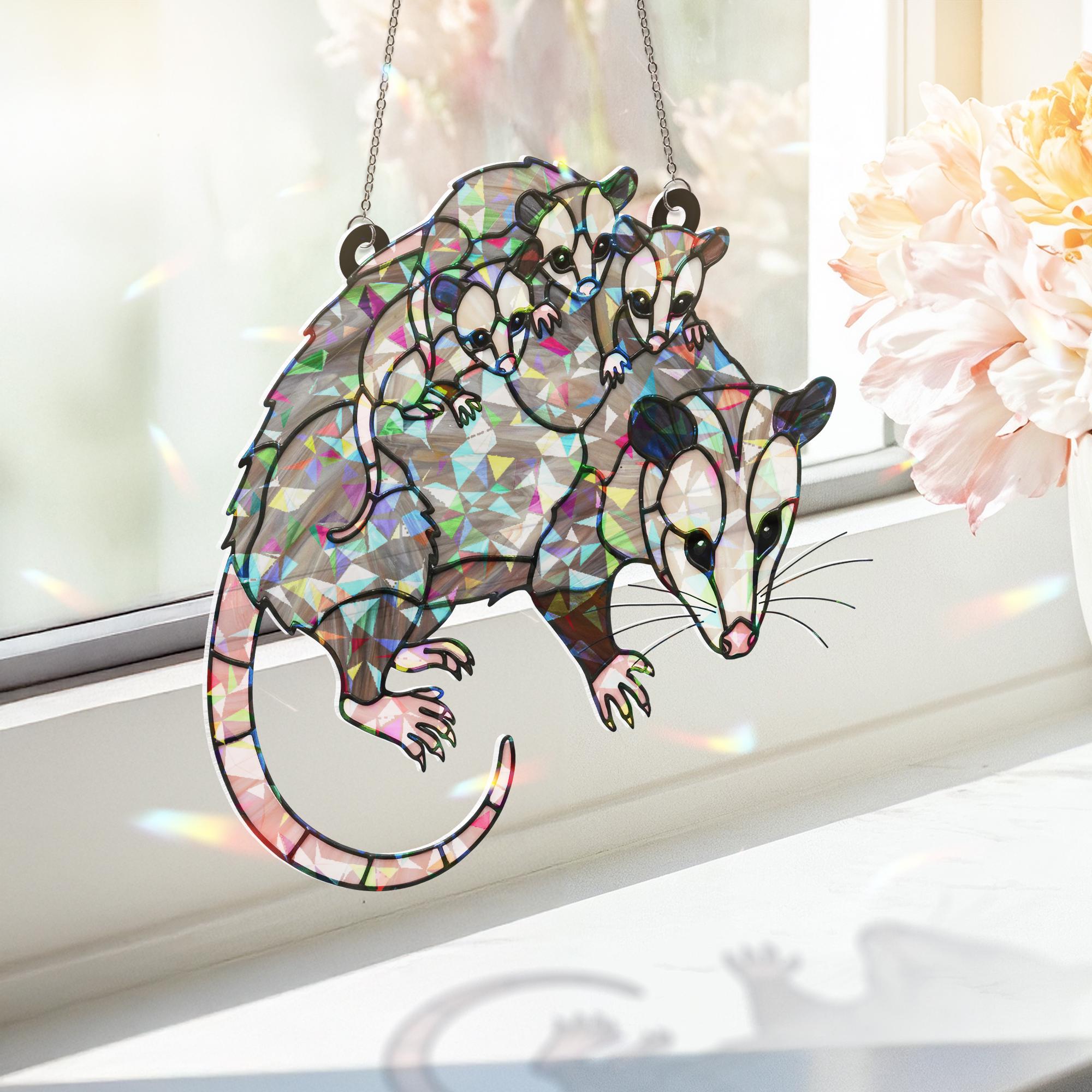 Opossum Mom Acrylic Suncatcher - Hologram Mother's Day Gift - Whimsical Mom Suncatcher - Opossum Family Window Decor gift for mom