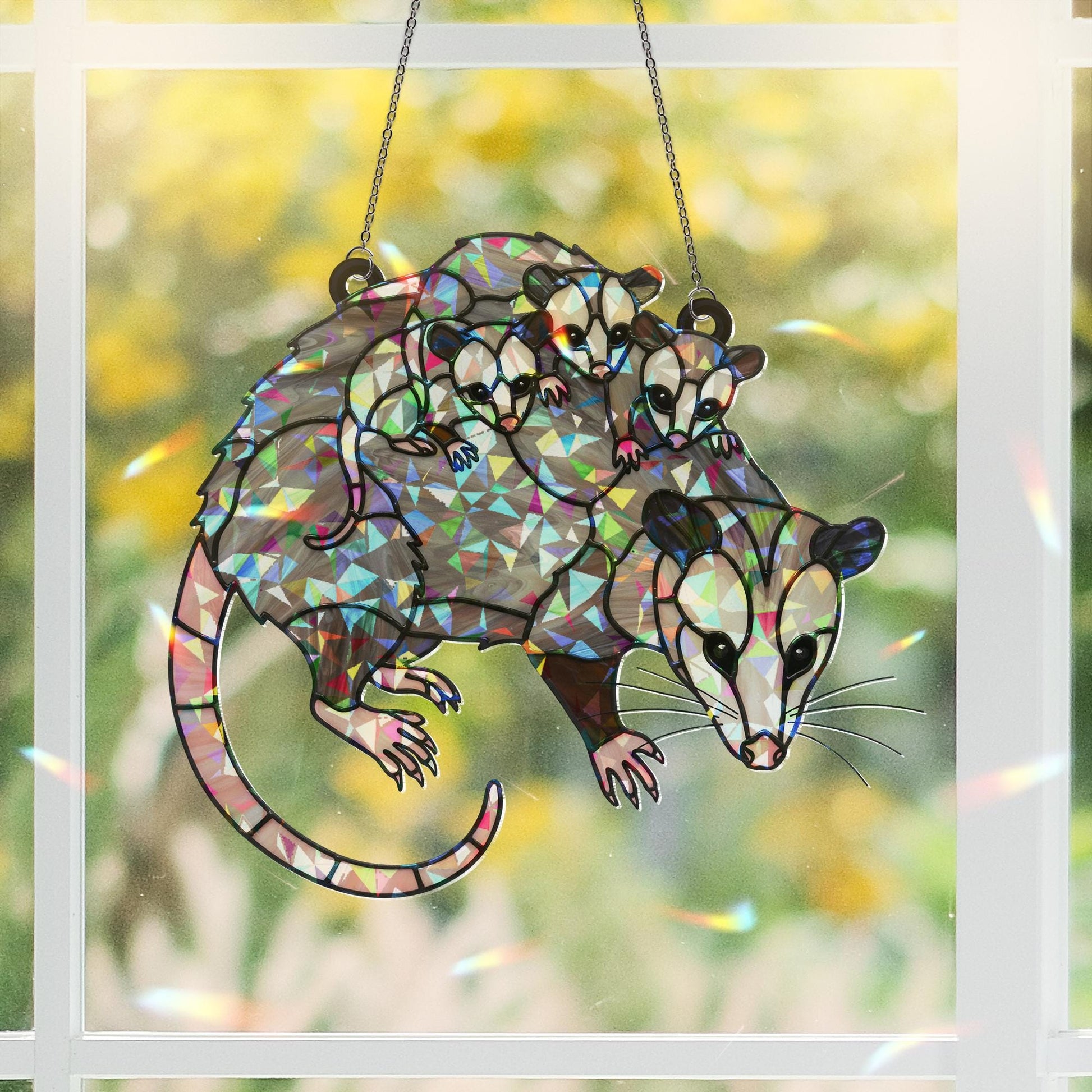 Opossum Mom Acrylic Suncatcher - Hologram Mother's Day Gift - Whimsical Mom Suncatcher - Opossum Family Window Decor gift for mom