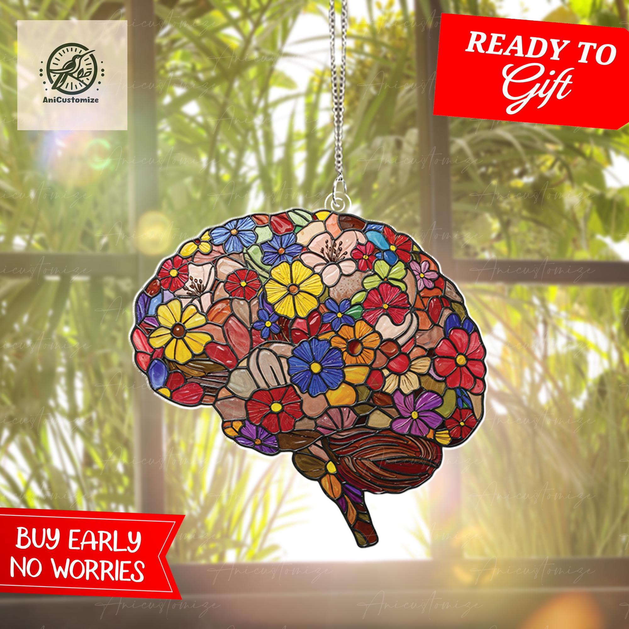 Floral Anatomical Brain ACRYLIC Window Hanging, Science Mom Gift, Unique Gift for Neuro Lovers, Scientist Lover