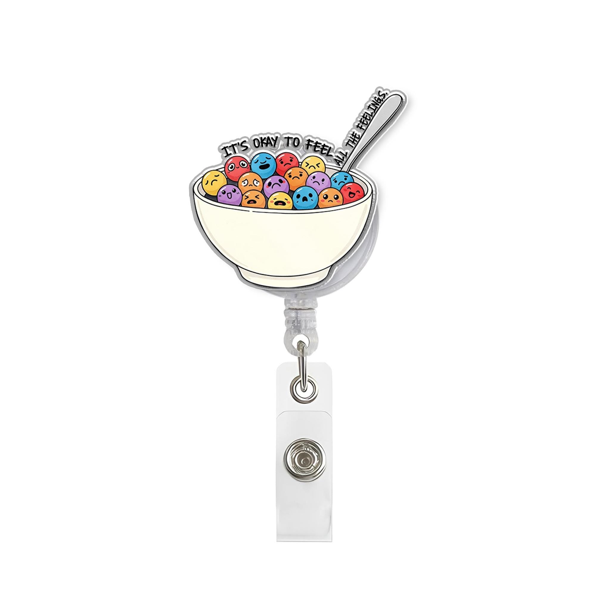 It's Okay to Feel Badge Reel | Emotional Cereal Bowl ID Holder | Mental Health Gift for Nurses, Therapists, Teachers, Counselors