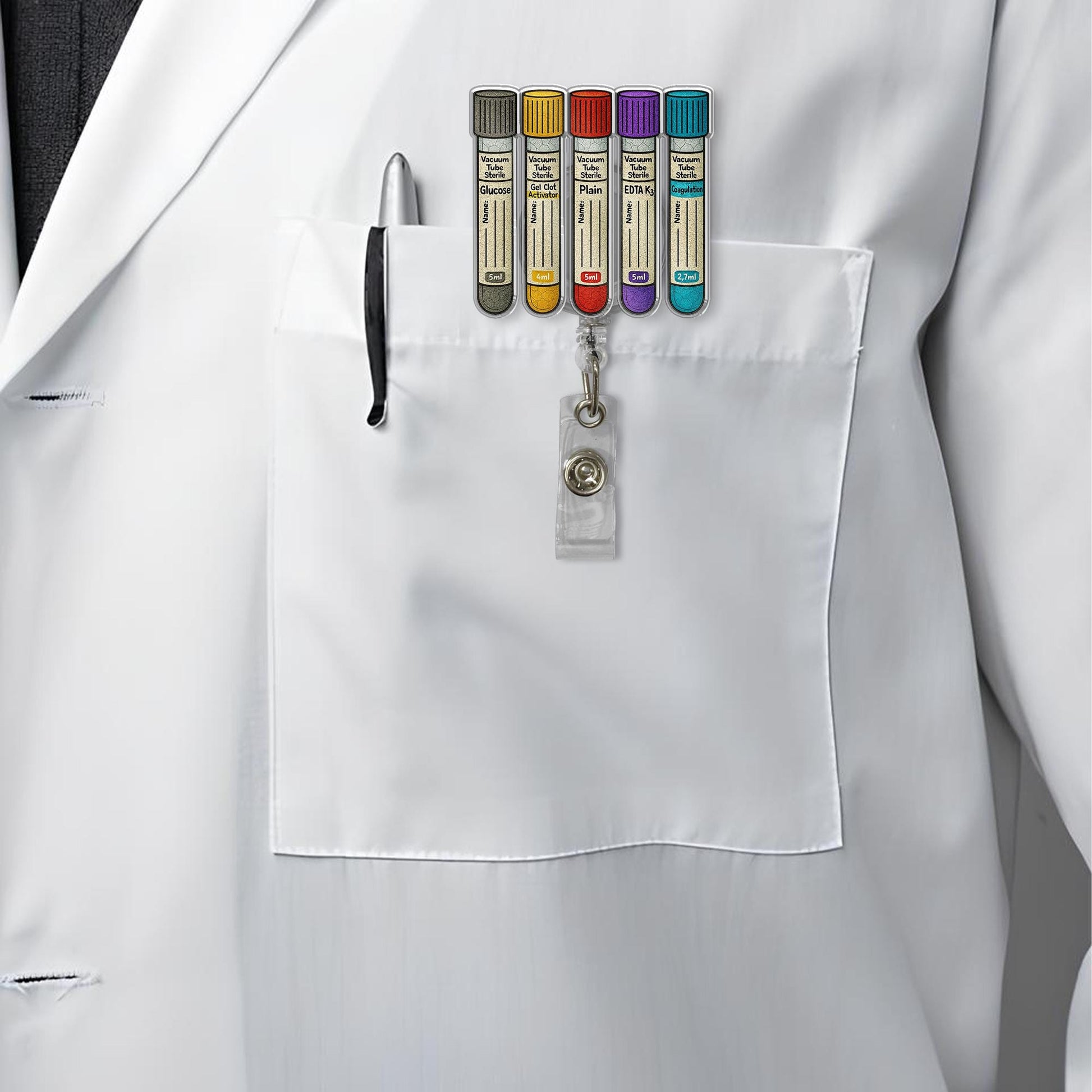 Colorful Blood Vial Tube Badge Reel | Lab Tech Phlebotomist ID Holder | Funny Nurse Gift | Medical Lab Badge Clip for Healthcare