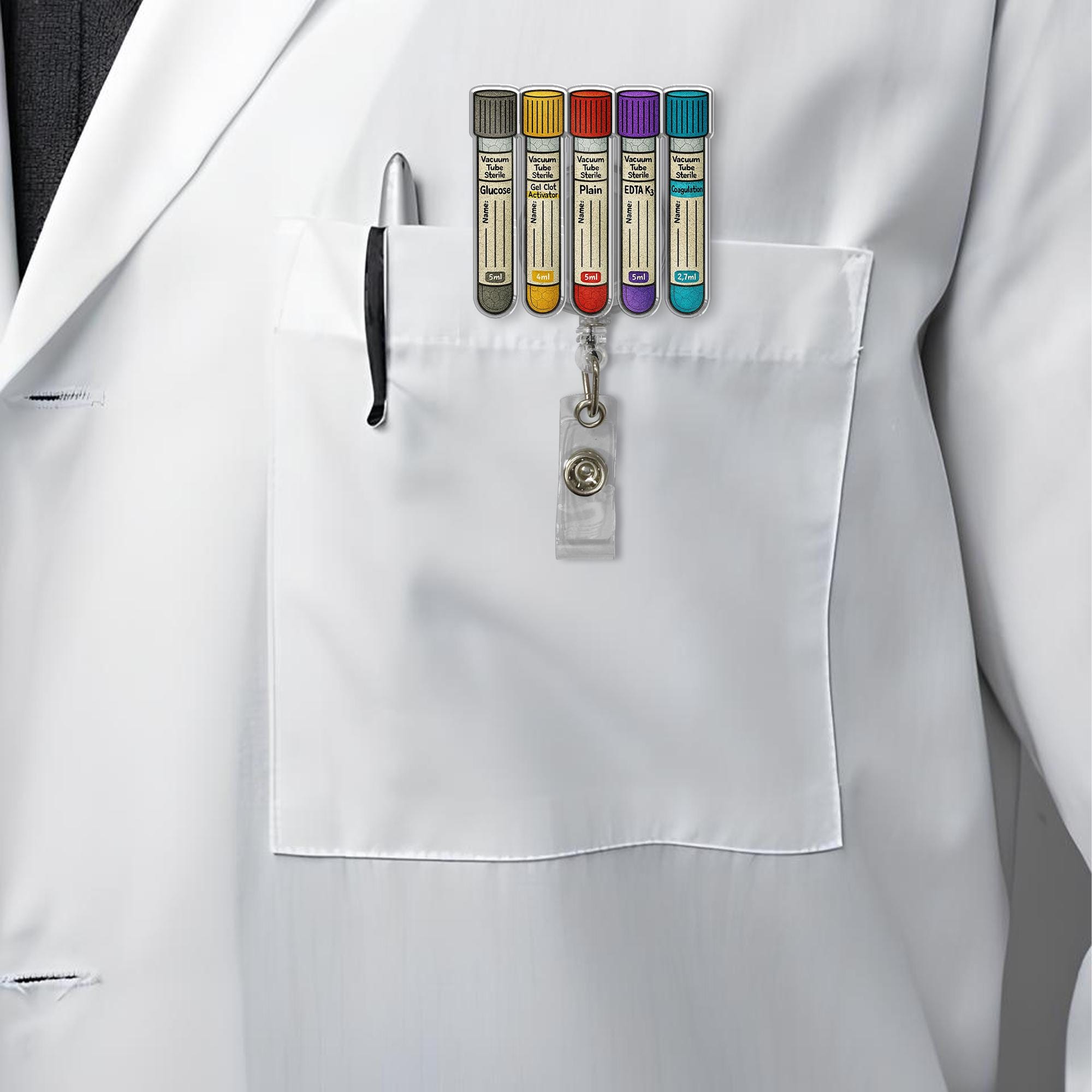 Colorful Blood Vial Tube Badge Reel | Lab Tech Phlebotomist ID Holder | Funny Nurse Gift | Medical Lab Badge Clip for Healthcare