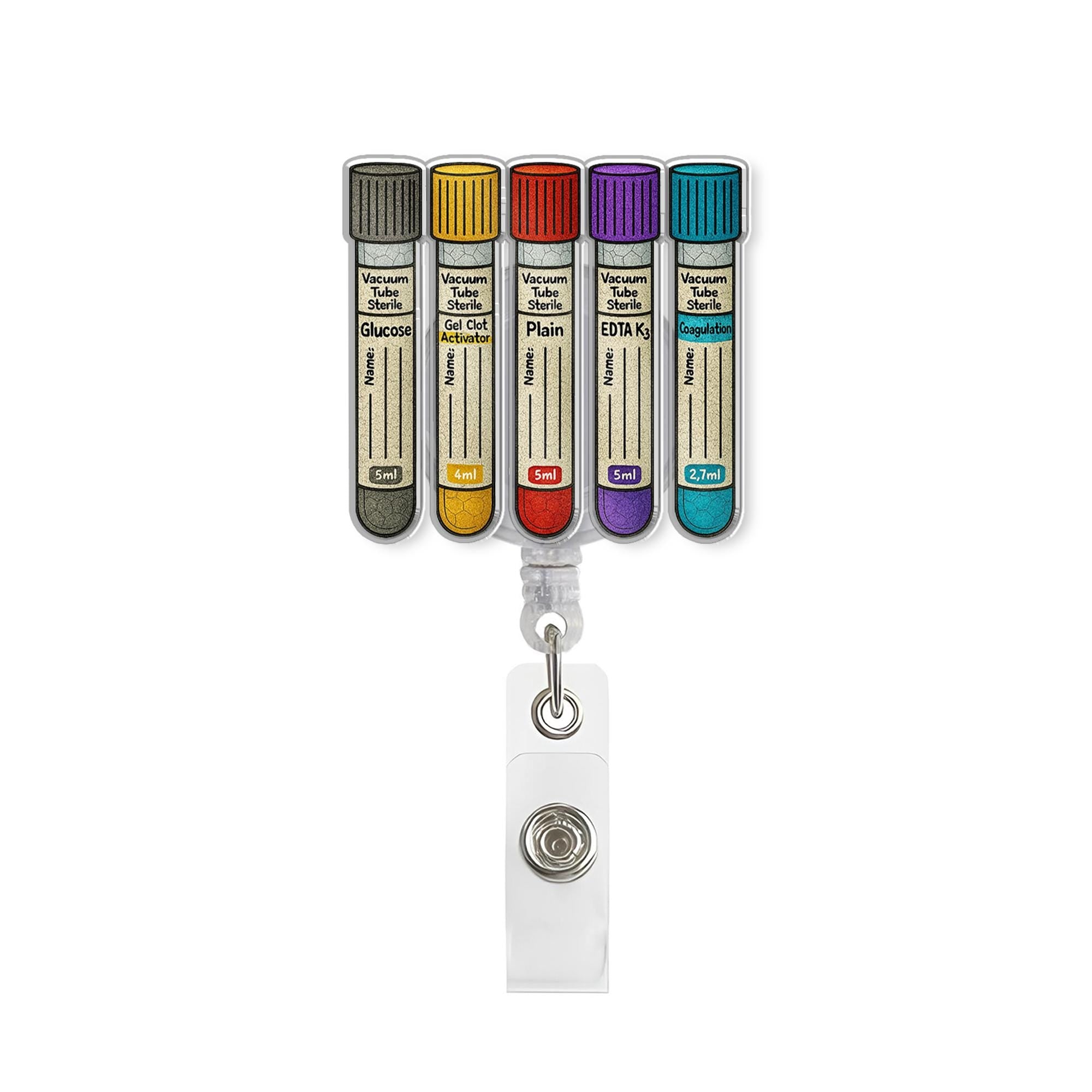 Colorful Blood Vial Tube Badge Reel | Lab Tech Phlebotomist ID Holder | Funny Nurse Gift | Medical Lab Badge Clip for Healthcare