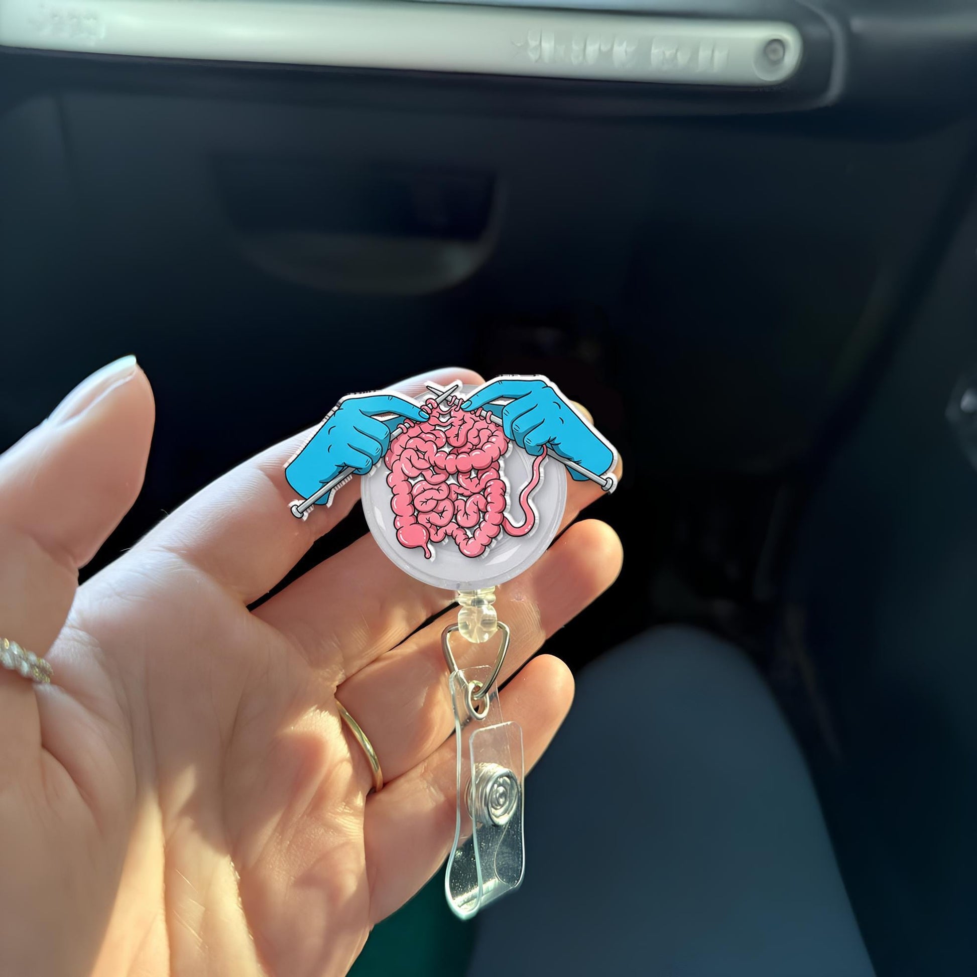 Funny Intestine Knitting Badge Reel | GI Nurse Badge Holder | Gastroenterology Gift | Medical ID Clip for Nurses & Healthcare