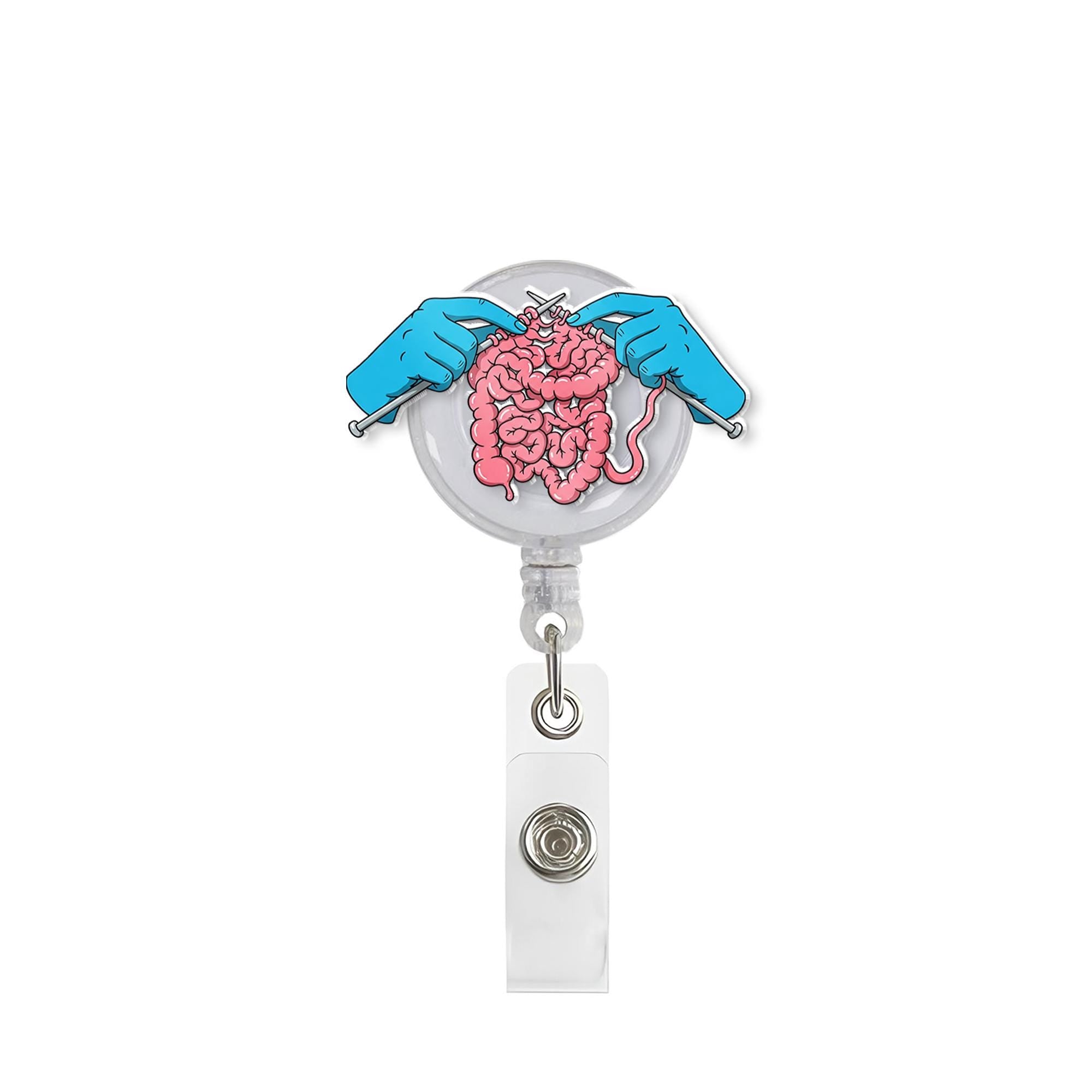 Funny Intestine Knitting Badge Reel | GI Nurse Badge Holder | Gastroenterology Gift | Medical ID Clip for Nurses & Healthcare