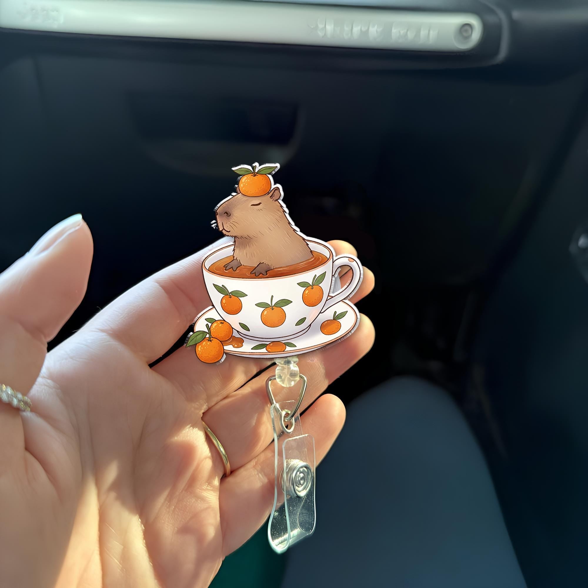 Coffee Mug Capybara badge reel, Capybara badge reel, Capybara Teacup badge reel, Nurse badge reel, Animal Lover Gift, Nurse badge reel