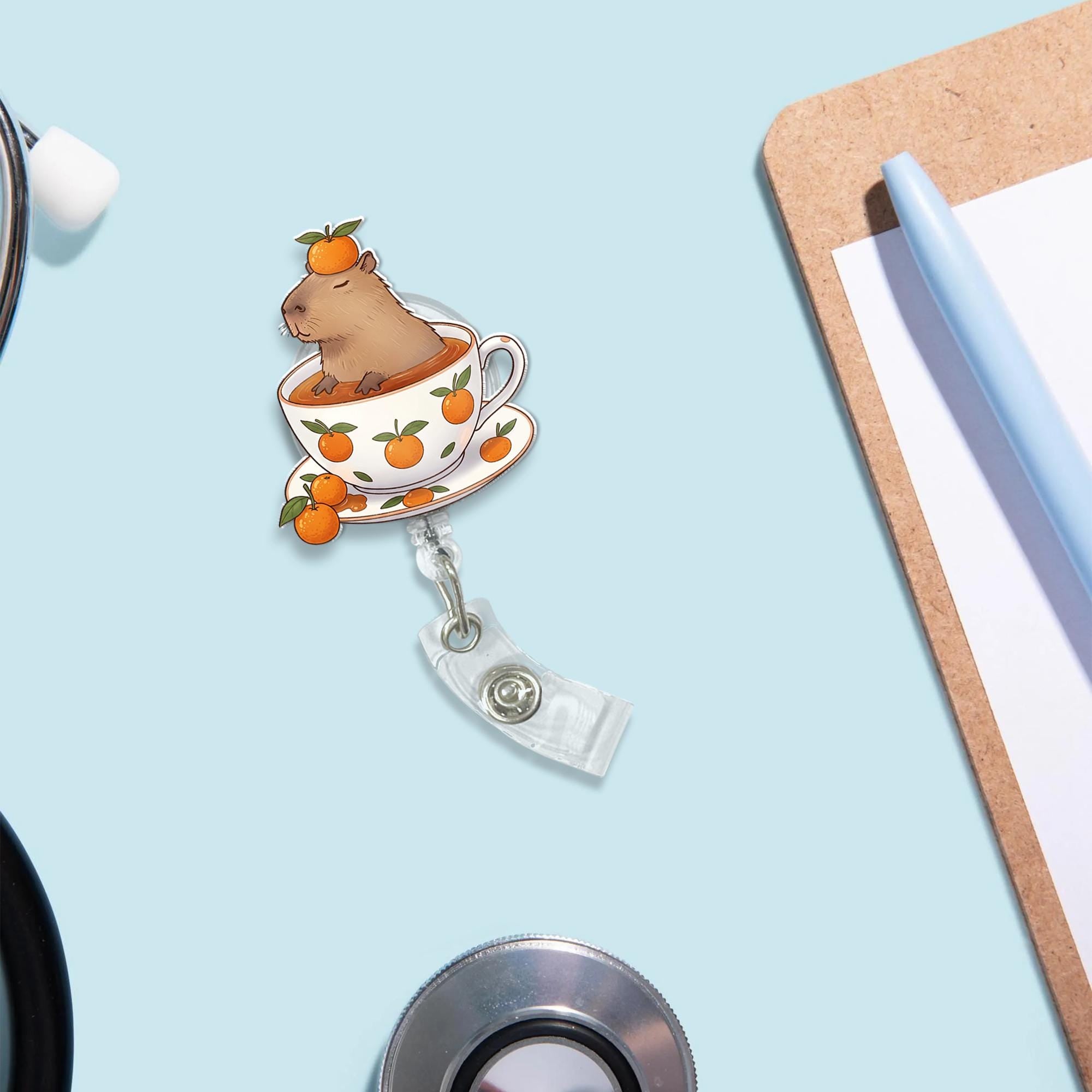 Coffee Mug Capybara badge reel, Capybara badge reel, Capybara Teacup badge reel, Nurse badge reel, Animal Lover Gift, Nurse badge reel