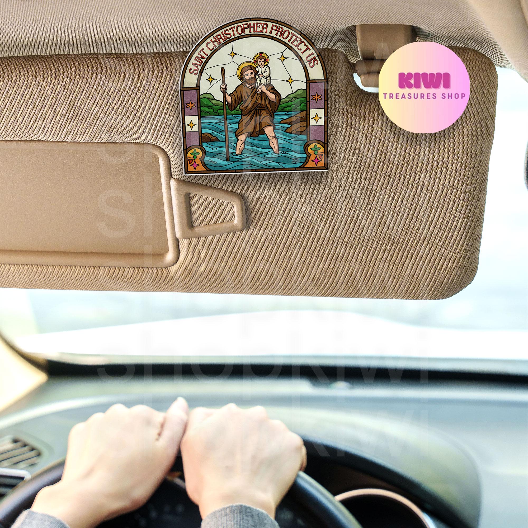 Saint Christopher Protect Us Visor Clip, Inspirational Car Accessory, Enhances Safety for New Drivers, Meaningful Gifts for Drivers
