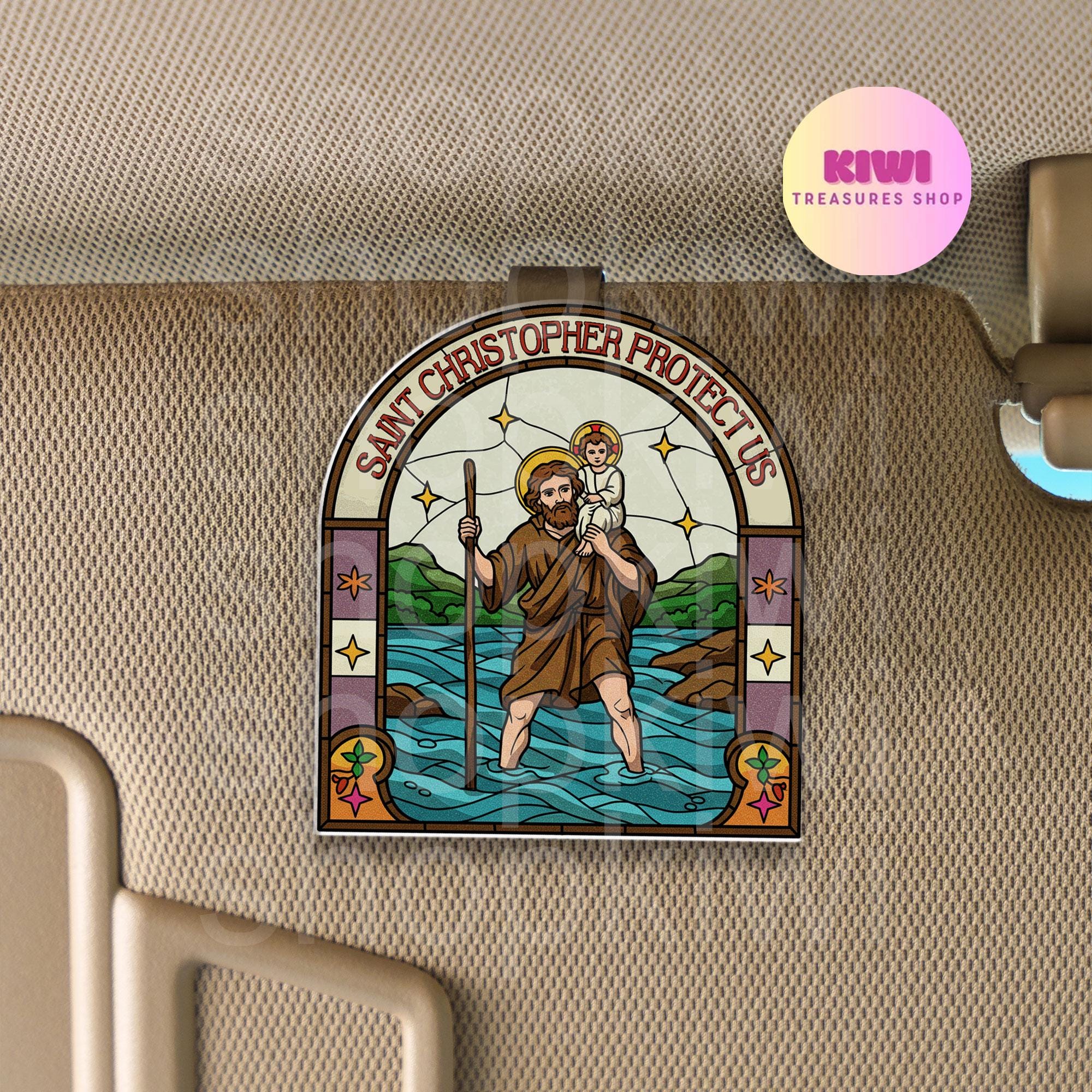Saint Christopher Protect Us Visor Clip, Inspirational Car Accessory, Enhances Safety for New Drivers, Meaningful Gifts for Drivers