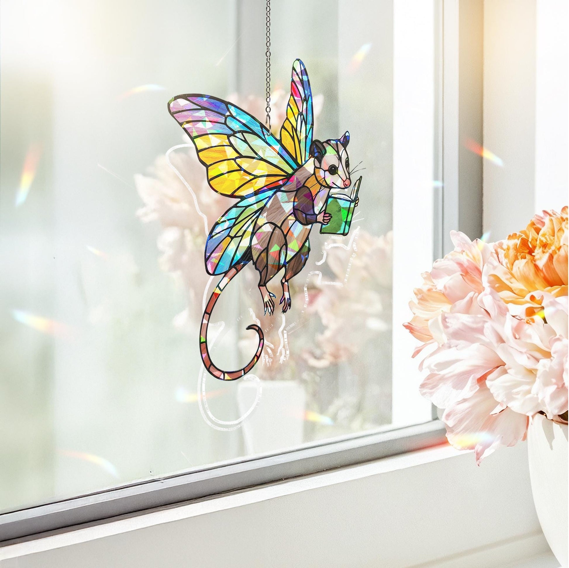 Fairy Godpossum Reading Hologram Acrylic Window Decor, Cute Possum Bookish Gift, Reading Lover Decor, Possum Lover Gift, Gift For Book Lover