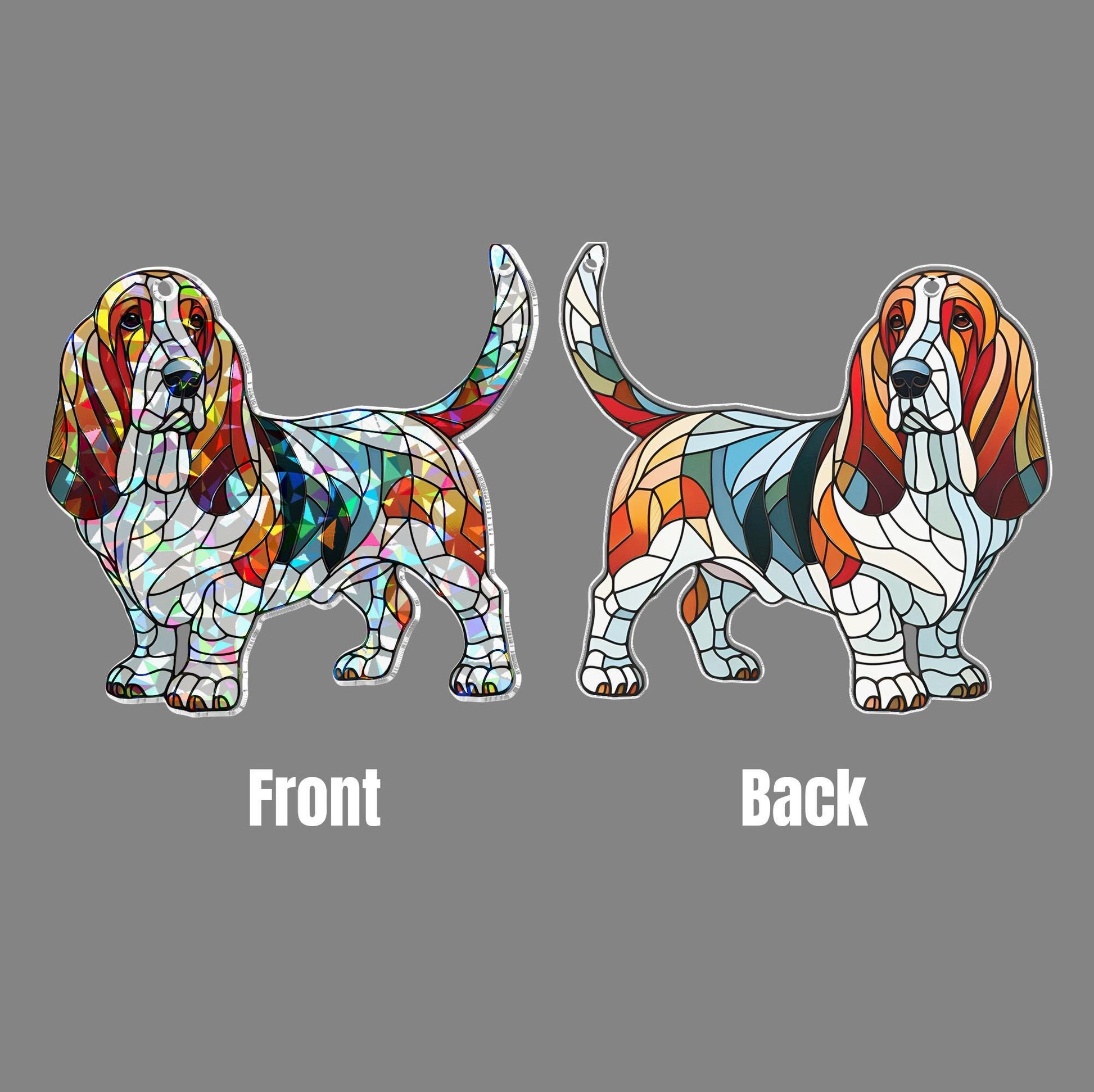 Hologram Basset Hound Acrylic Window hanging,  suncatcher hologram window decor, Basset hound dog mom gift, memorial gift