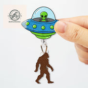 UFO Bigfoot Abduction badge reel, UFO badge reel, Space badge reel, Funny badge reel, The Alien Obsessed, Gifts for Nurses, Sasquatch Badge