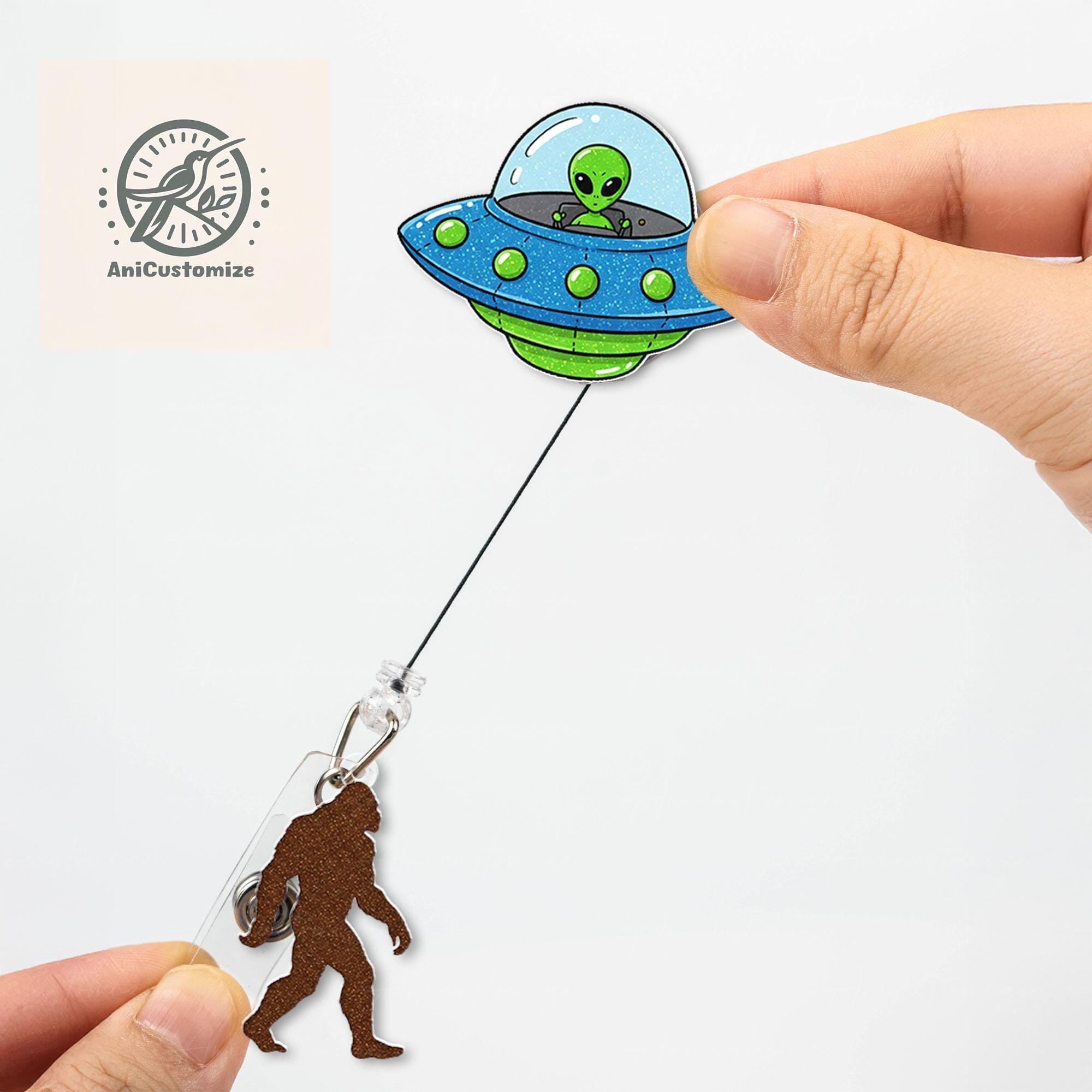 UFO Bigfoot Abduction badge reel, UFO badge reel, Space badge reel, Funny badge reel, The Alien Obsessed, Gifts for Nurses, Sasquatch Badge