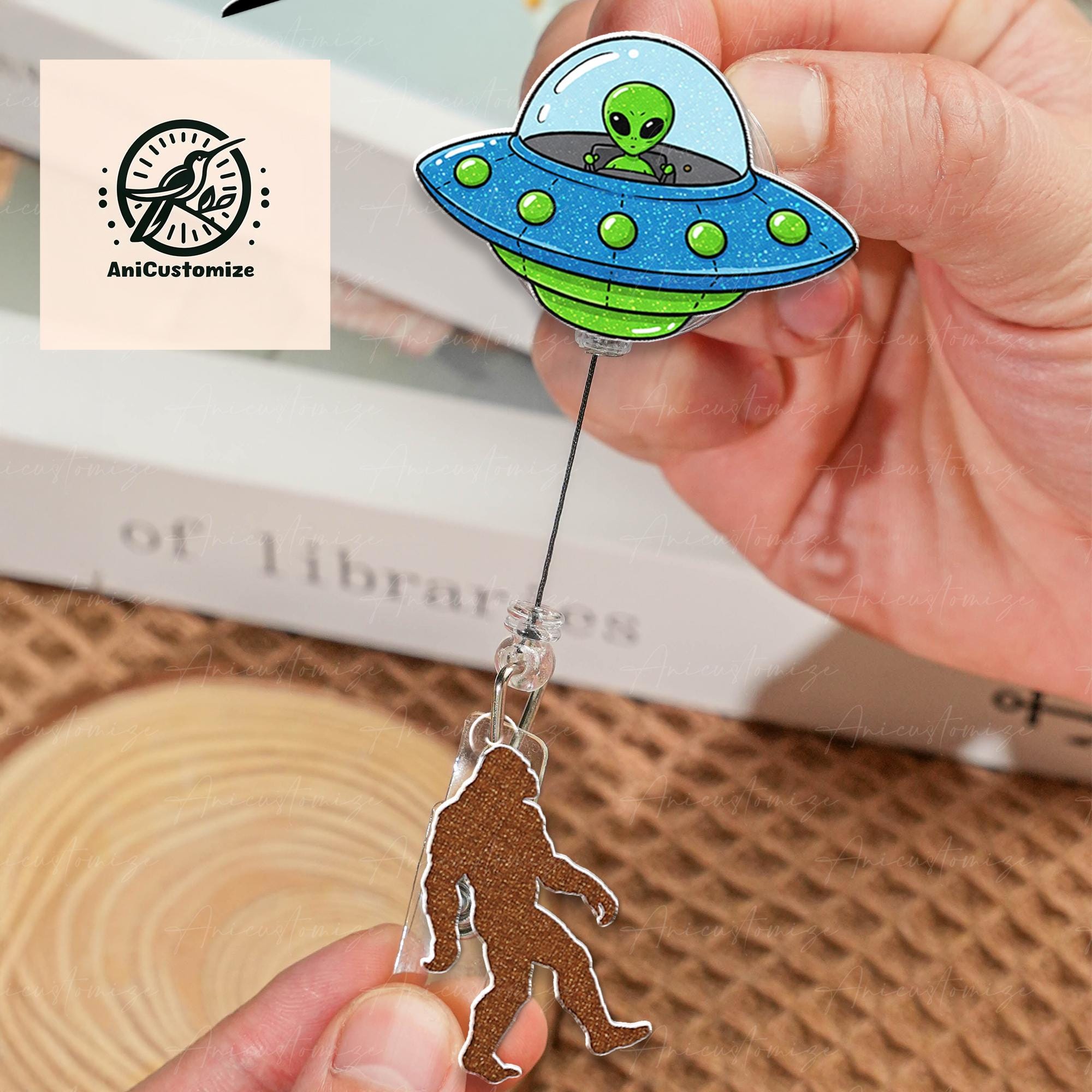 UFO Bigfoot Abduction badge reel, UFO badge reel, Space badge reel, Funny badge reel, The Alien Obsessed, Gifts for Nurses, Sasquatch Badge