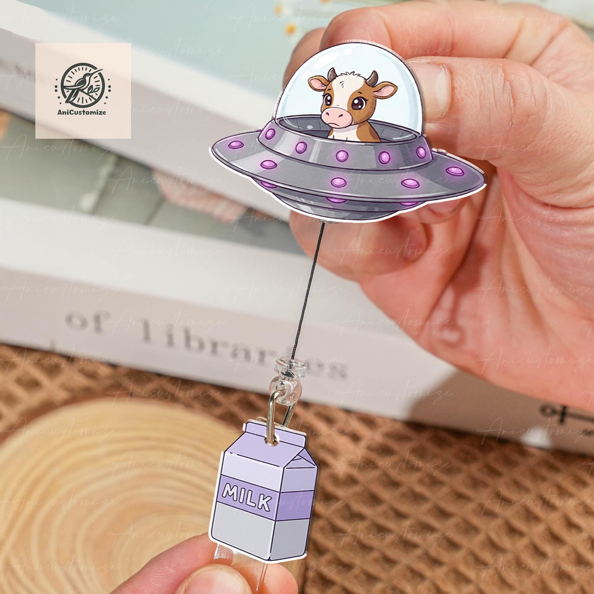 UFO Cow Abduction badge reel, UFO badge reel, Space badge reel, Funny badge reel, Cow Obsessed Gift, Gifts for Nurses, Milk Badge Reel