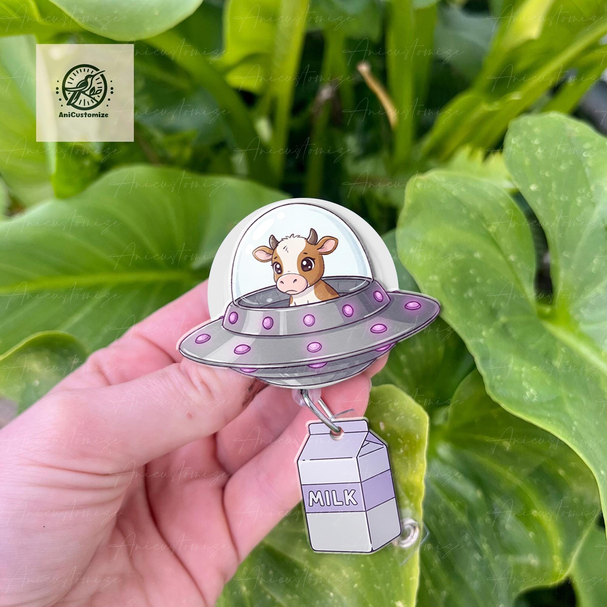 UFO Cow Abduction badge reel, UFO badge reel, Space badge reel, Funny badge reel, Cow Obsessed Gift, Gifts for Nurses, Milk Badge Reel