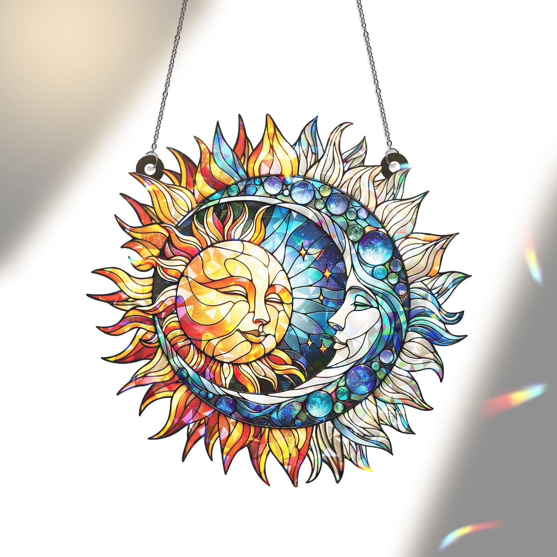 Celestial Sun Moon Hologram Window Hanging, Suncatcher Decor for Celestial Window, Perfect Gift for Witchcraft Lovers