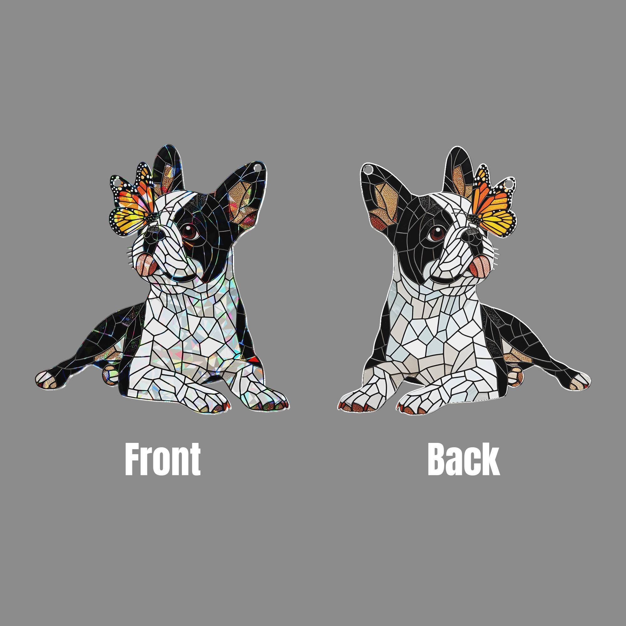 Boston Terrier and Butterfly suncatcher, Hologram Window Hanging for Dog Moms, Unique Pet Lover Gift, dog owner gift