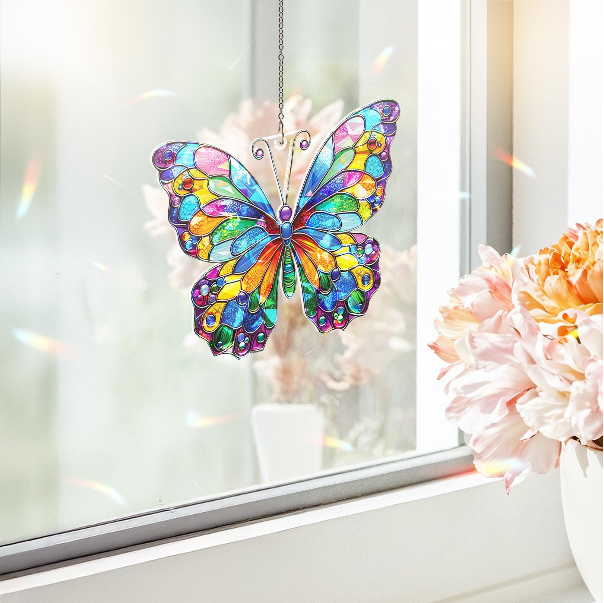 Colorful hologram butterfly suncatcher acrylic window hanging, beautiful decor for kitchens, perfect butterfly lover gift