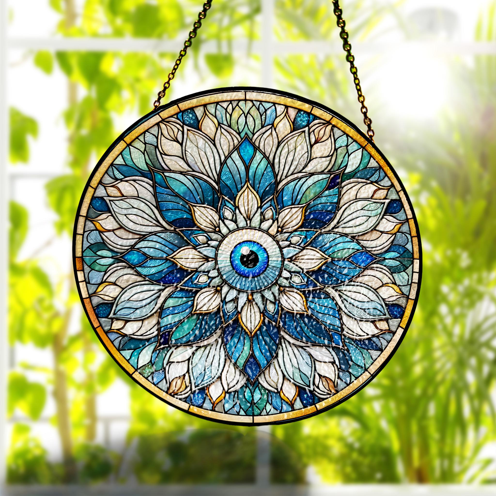 Evil Eye Glass Suncatcher, Protection Charm Window Hanging, Mother's Day Gift for Her, Spiritual Decor