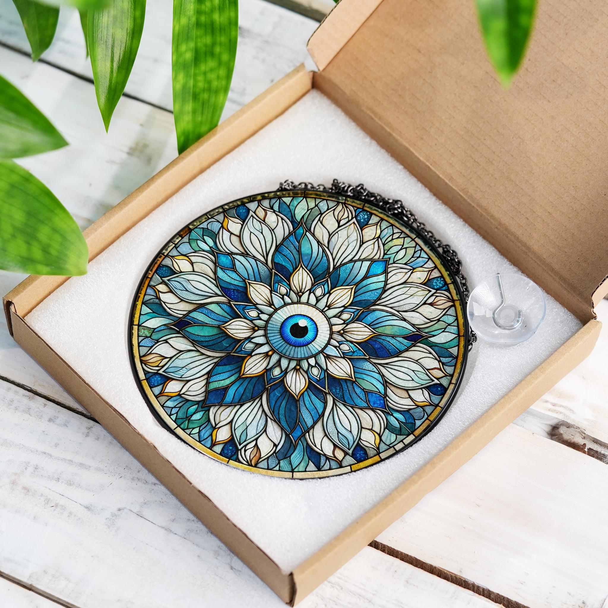 Evil Eye Glass Suncatcher, Protection Charm Window Hanging, Mother's Day Gift for Her, Spiritual Decor