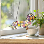 Floral Dachshund ACRYLIC Window Hanging, Flower Doxie Gift, Dachshund MOm Gift, Gift For Dog Mom, Mother's Day Gift, Dog Lover Gift