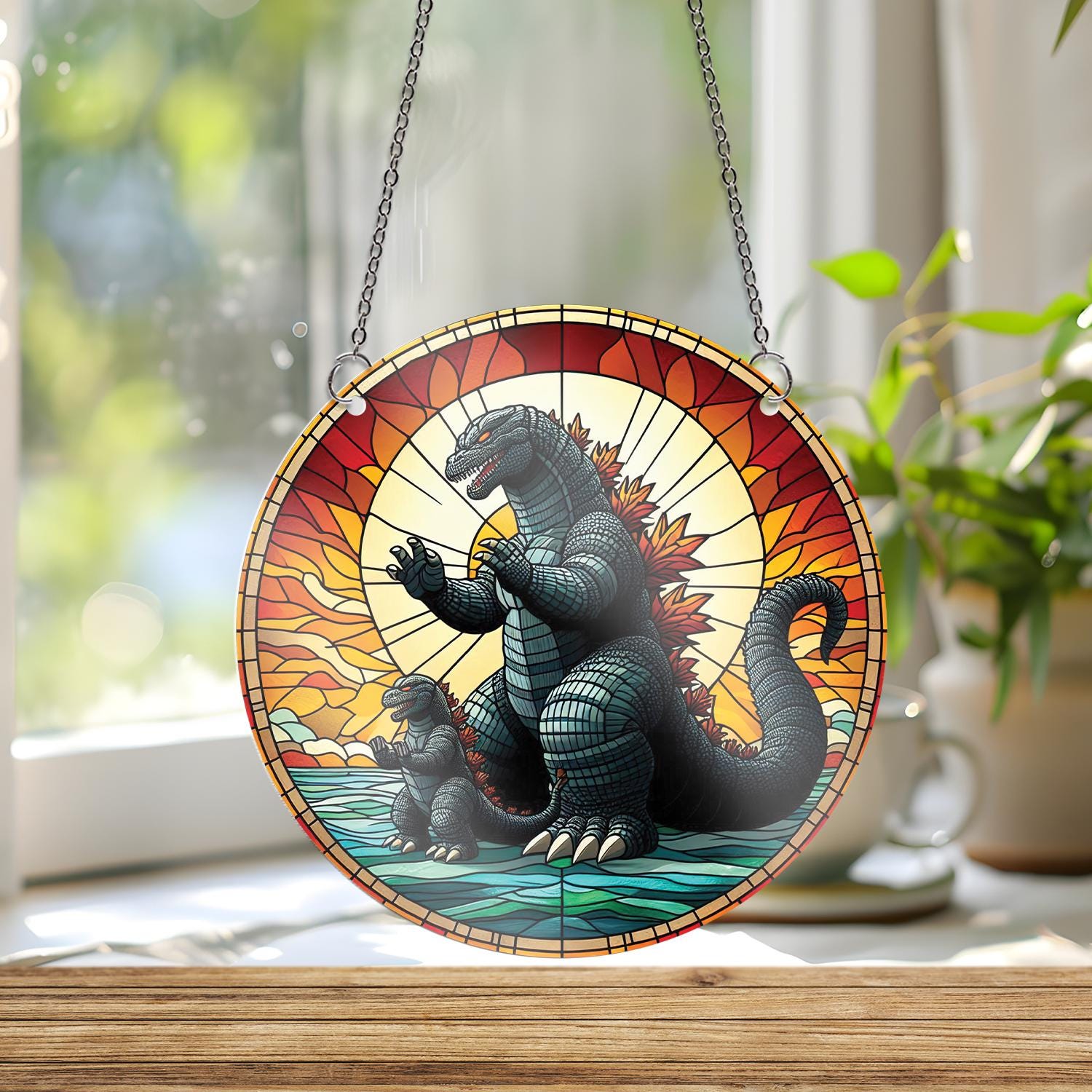Father’s Day Giant Monster Dad Suncatcher - Acrylic Window Hanging Gift from Child - Cool Dino Monster Father Decor