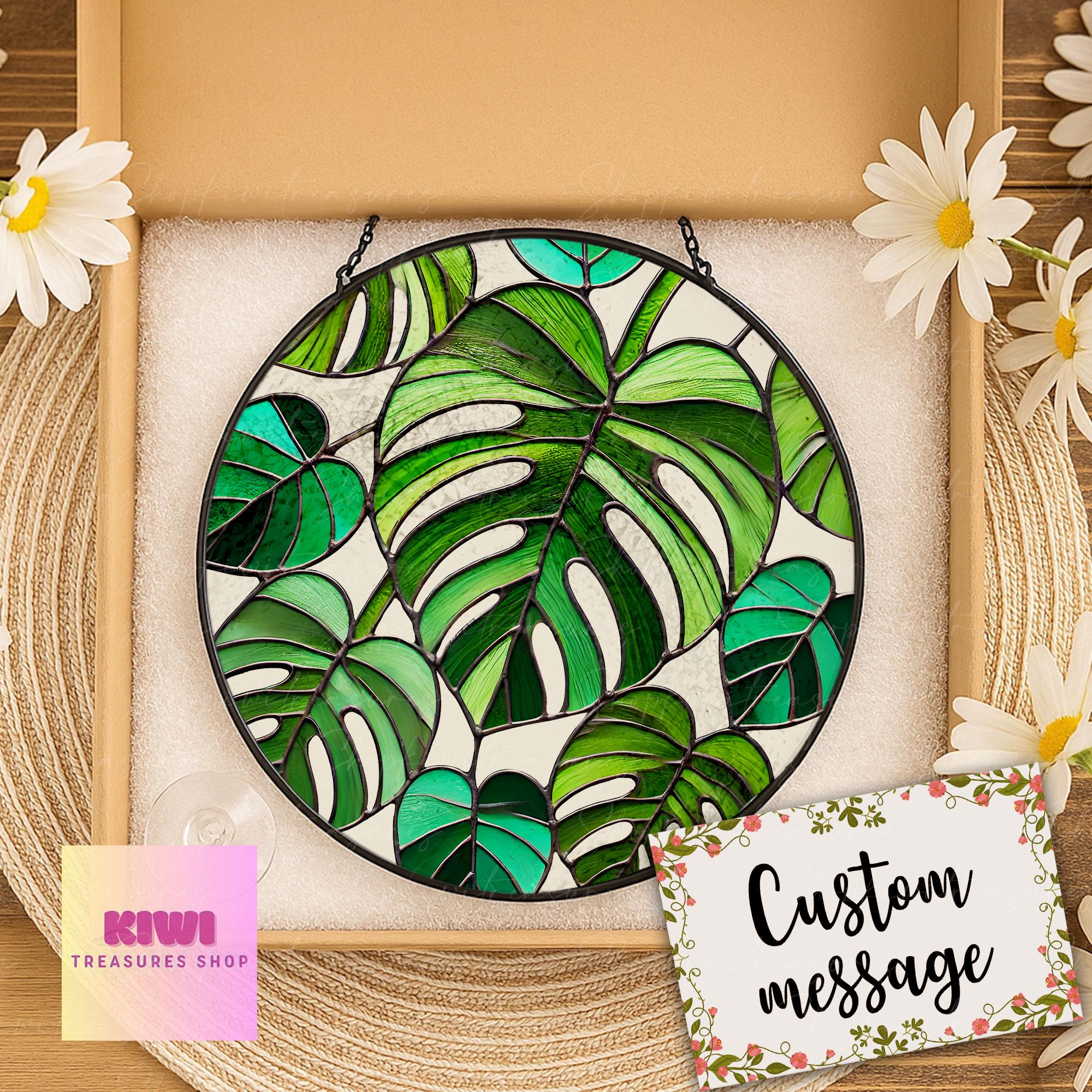 Mother's day gift set 2025- Monstera Plant GLASS Decor, Monstera Plant Lover Decor, Plant Lady Decor, Plant Mom Decor,Plant Suncatcher