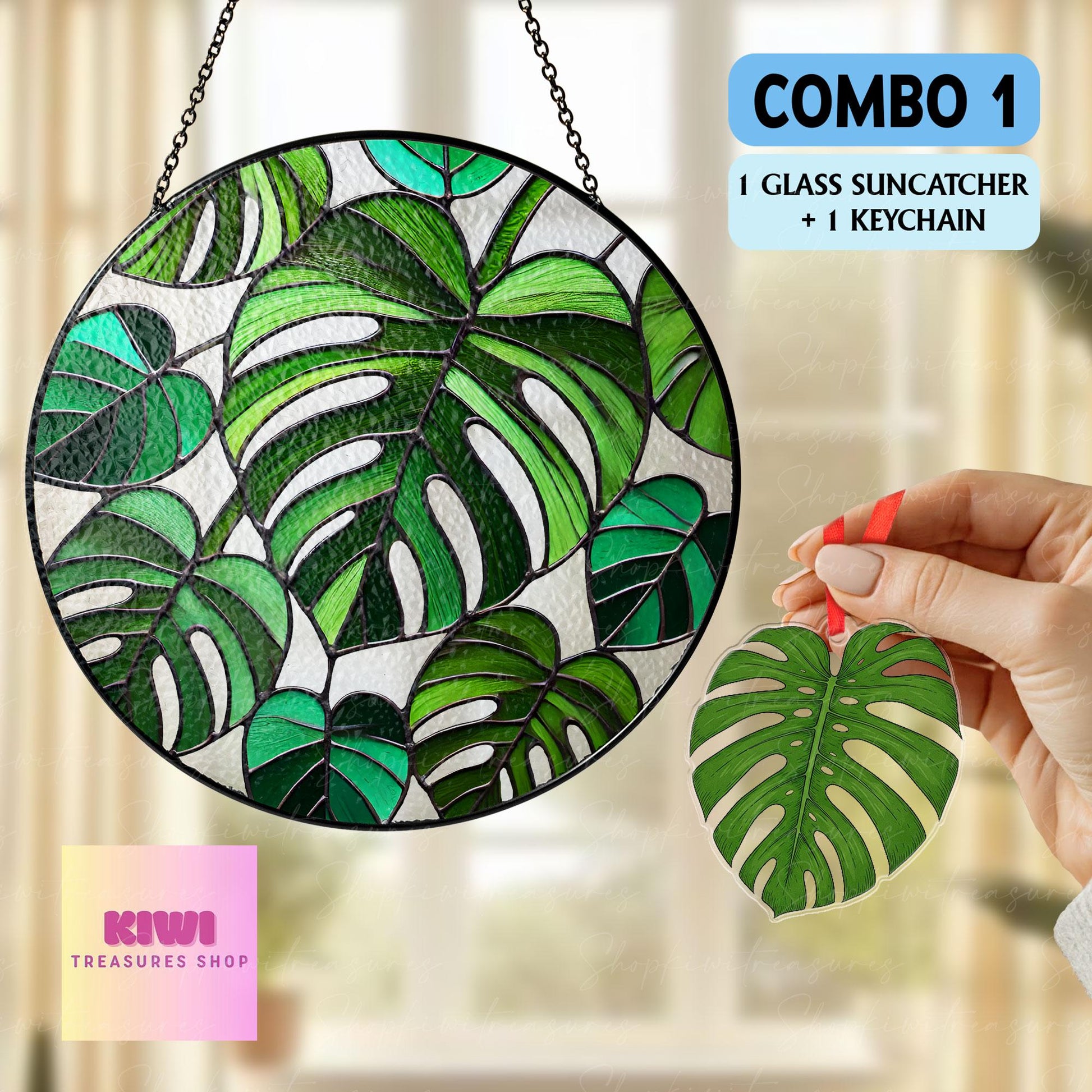 Mother's day gift set 2025- Monstera Plant GLASS Decor, Monstera Plant Lover Decor, Plant Lady Decor, Plant Mom Decor,Plant Suncatcher