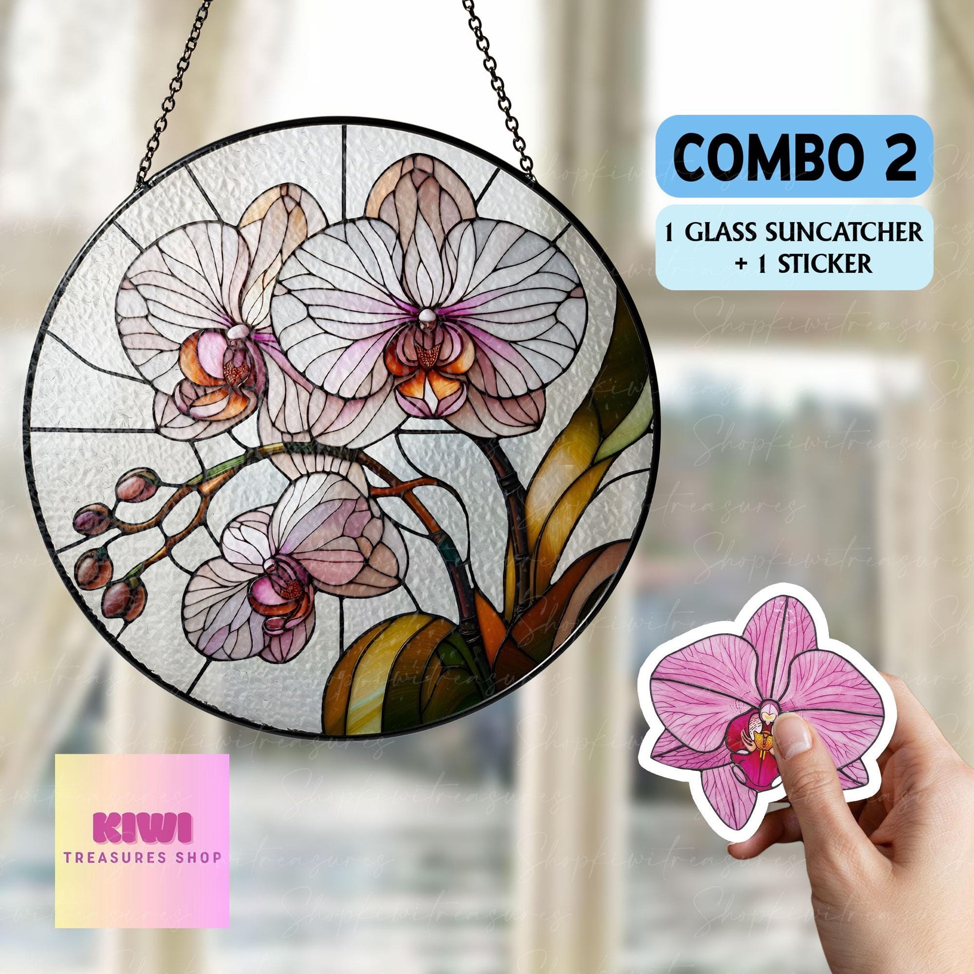 Mother's day gift set - 2025 Orchid Flower GLASS suncatcher, orchid Decor, Love Decor, Natural Lover Gift, Orchid suncatcher, Mom keepsake