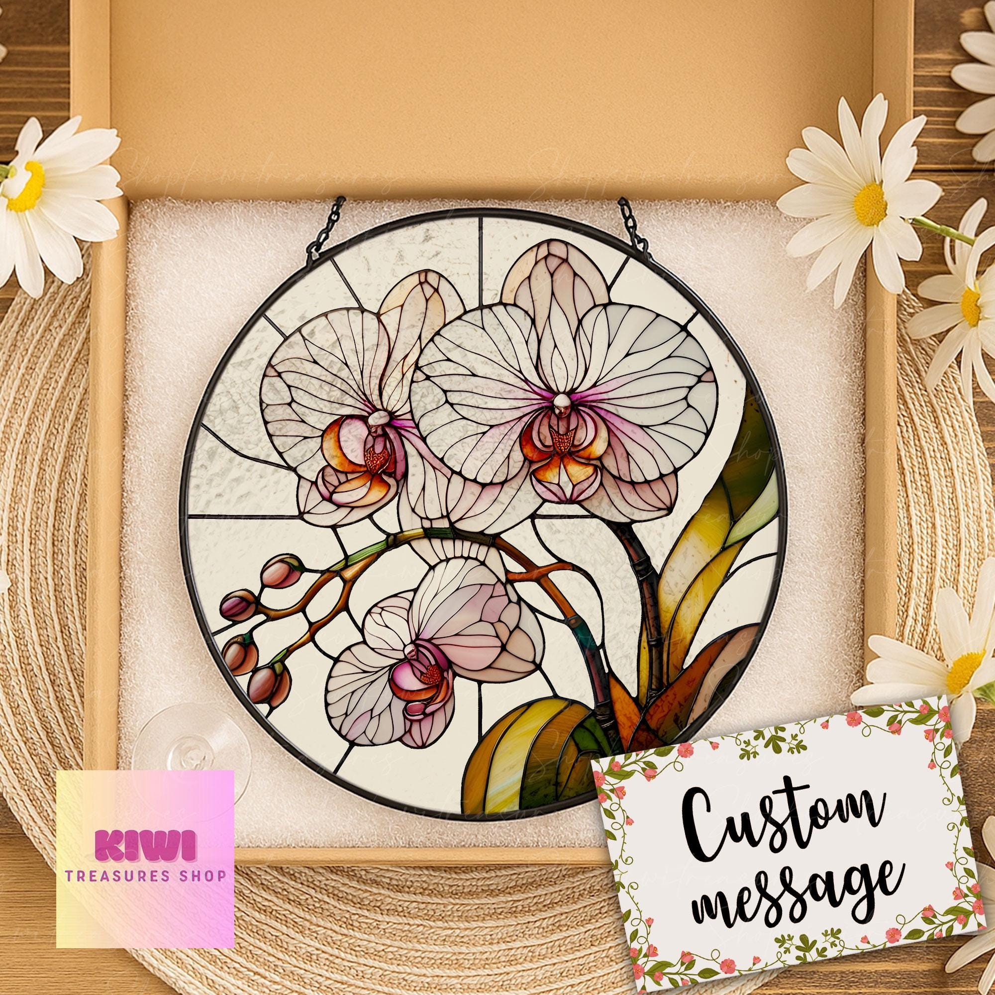 Mother's day gift set - 2025 Orchid Flower GLASS suncatcher, orchid Decor, Love Decor, Natural Lover Gift, Orchid suncatcher, Mom keepsake