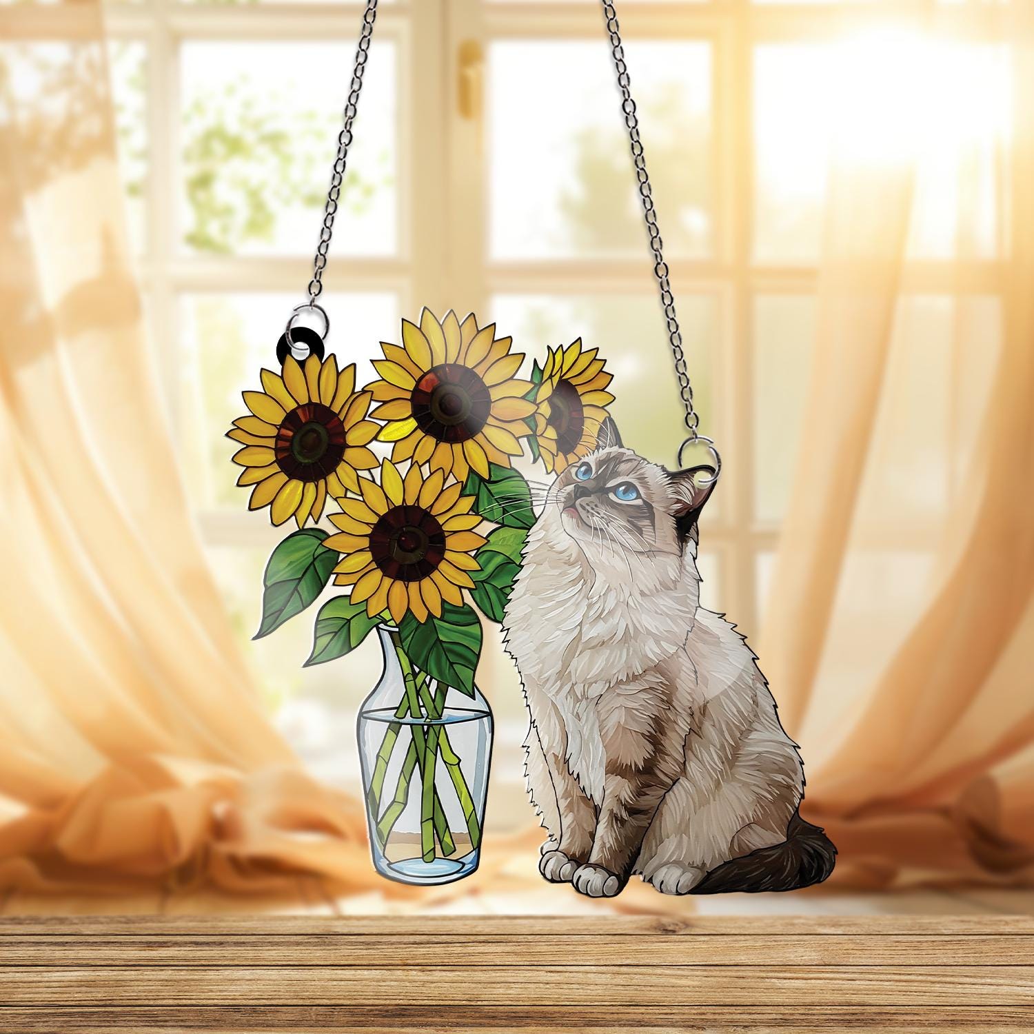 Sunflower With Cute Ragdoll Cat ACRYLIC Window Hanging, Ragdoll Cat Mom Gift, Cat Lover Decor, Sunflower Cat, Cat Hanging Art, Unique Gift