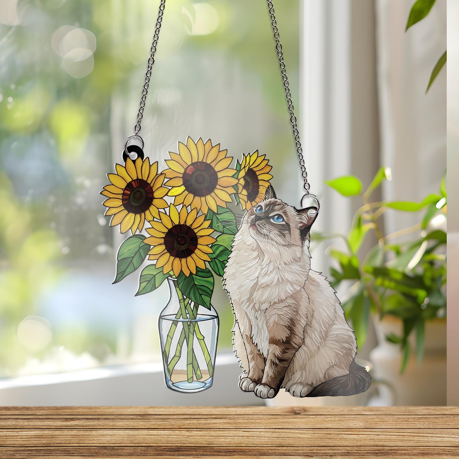 Sunflower With Cute Ragdoll Cat ACRYLIC Window Hanging, Ragdoll Cat Mom Gift, Cat Lover Decor, Sunflower Cat, Cat Hanging Art, Unique Gift