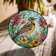 Wyoming State Bird Suncatcher - Western Meadowlark Glass Gift for Mom - Mother’s Day Window Hanging Floral Decor, Mom keepsake