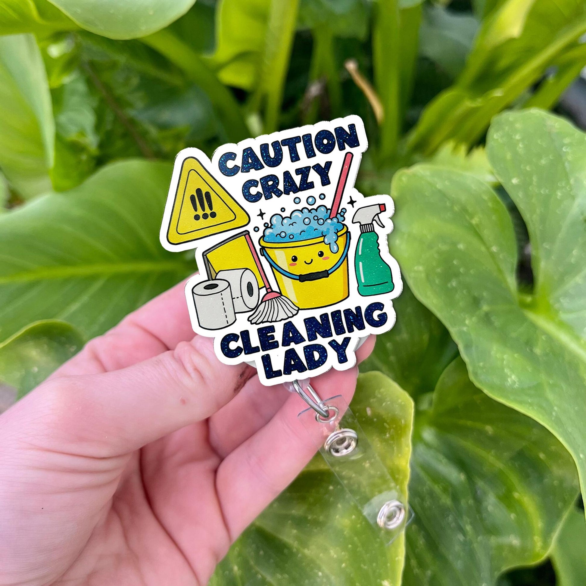 Crazy Cleaning Lady Badge Reel – Funny Janitor Maid ID Clip, Cleaner Gift Idea, Evs Badge Clip, Cleaning Lady Gift Idea, Gift For Her