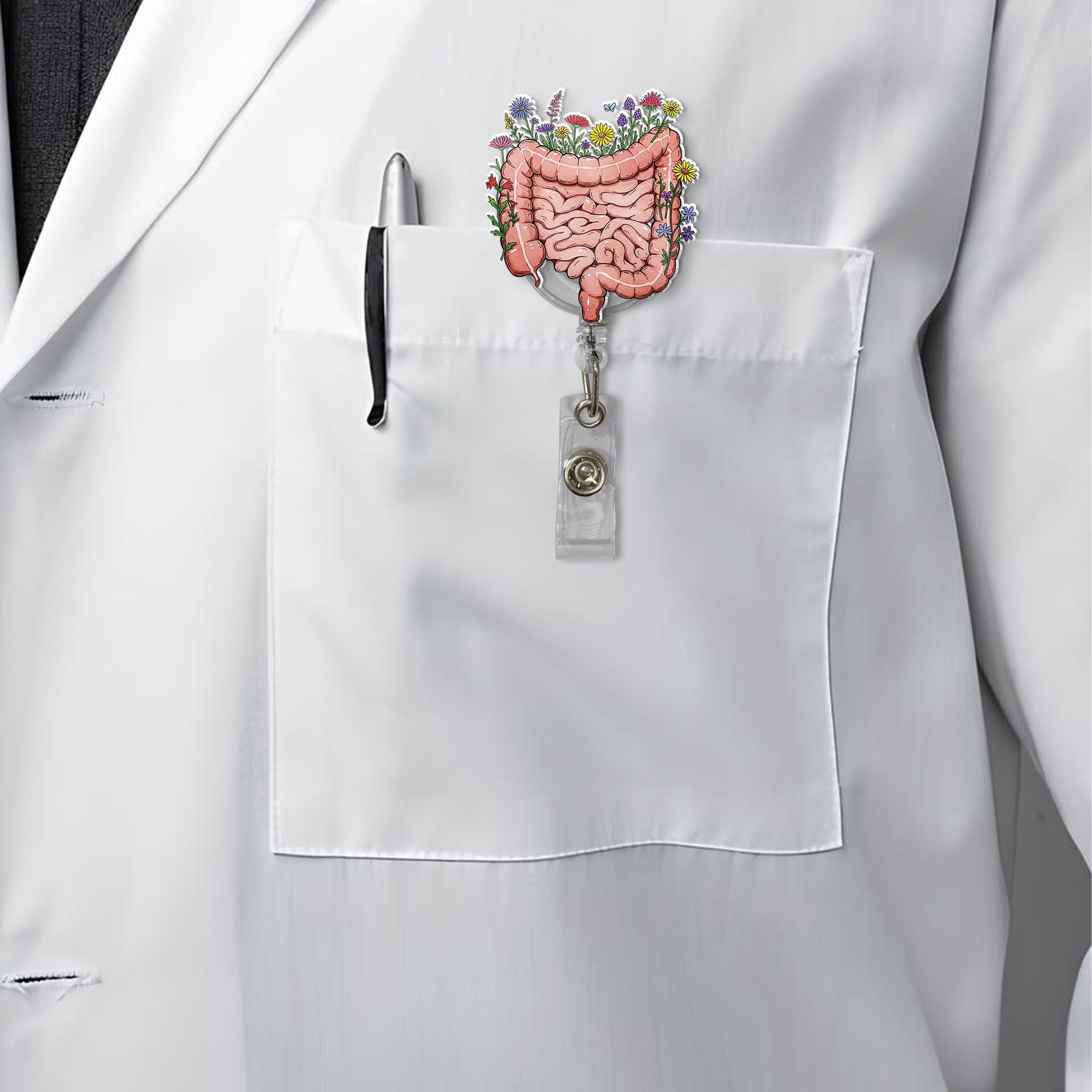 Floral Intestine Badge Reel, Cute Nurse Badge Reel, GI Nurse ID Holder, Medical Badge Reel, Funny Gift, Medical Worker Gift,Stocking Stuffer