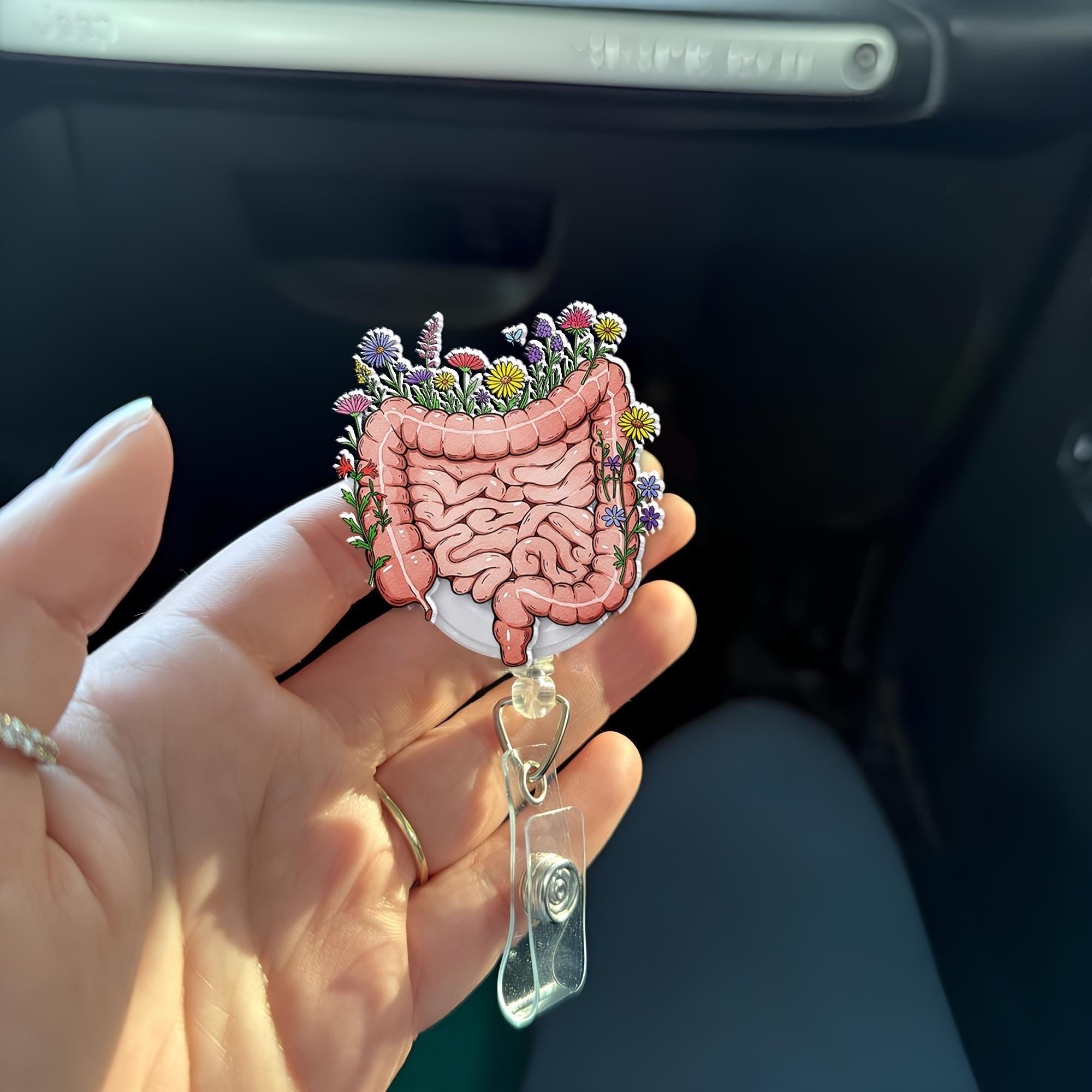 Floral Intestine Badge Reel, Cute Nurse Badge Reel, GI Nurse ID Holder, Medical Badge Reel, Funny Gift, Medical Worker Gift,Stocking Stuffer