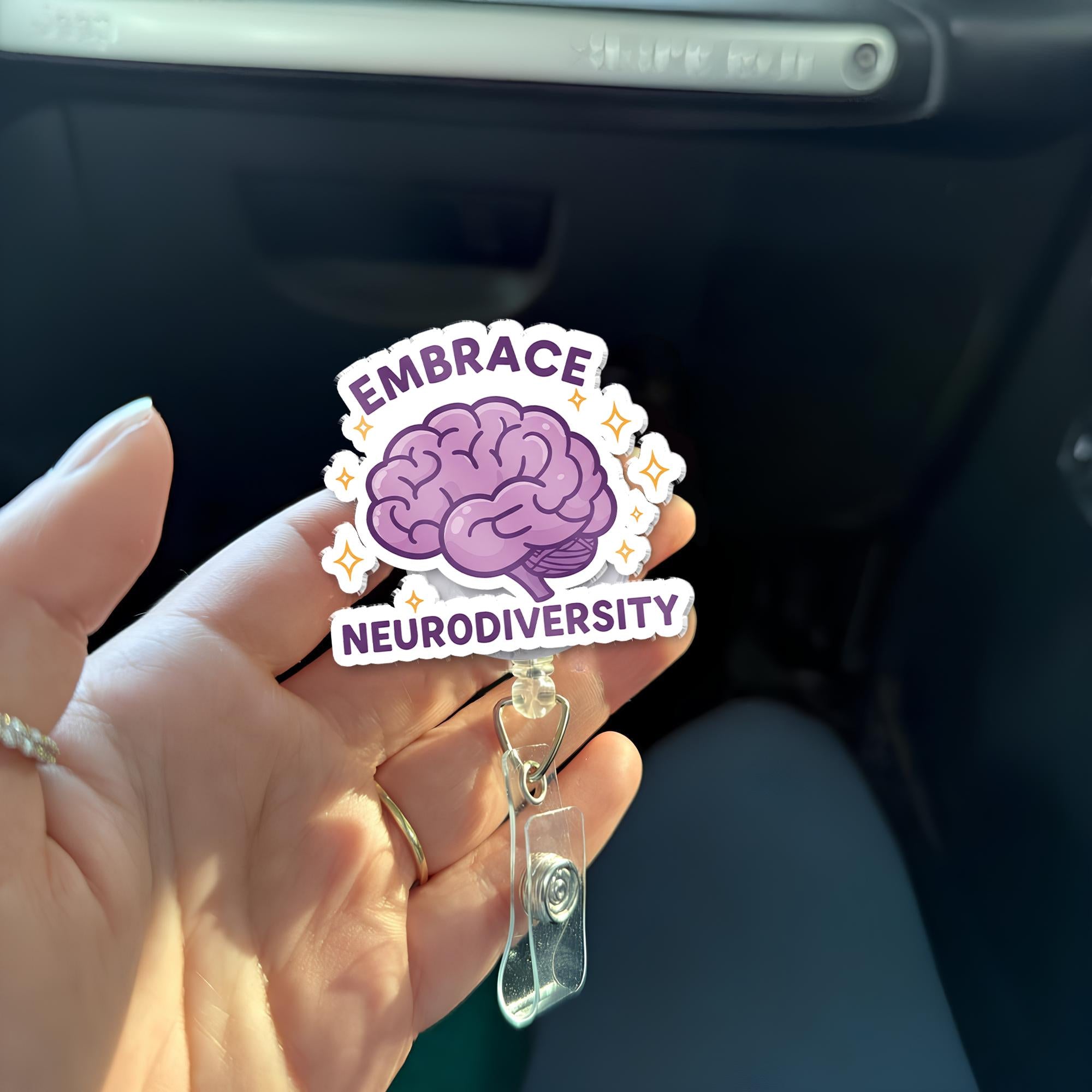 Embrace Neurodiversity Badge Reel - Cute Brain Design ID Holder for Teachers, Therapists, Nurses, and Advocates, Funny Badge Reel