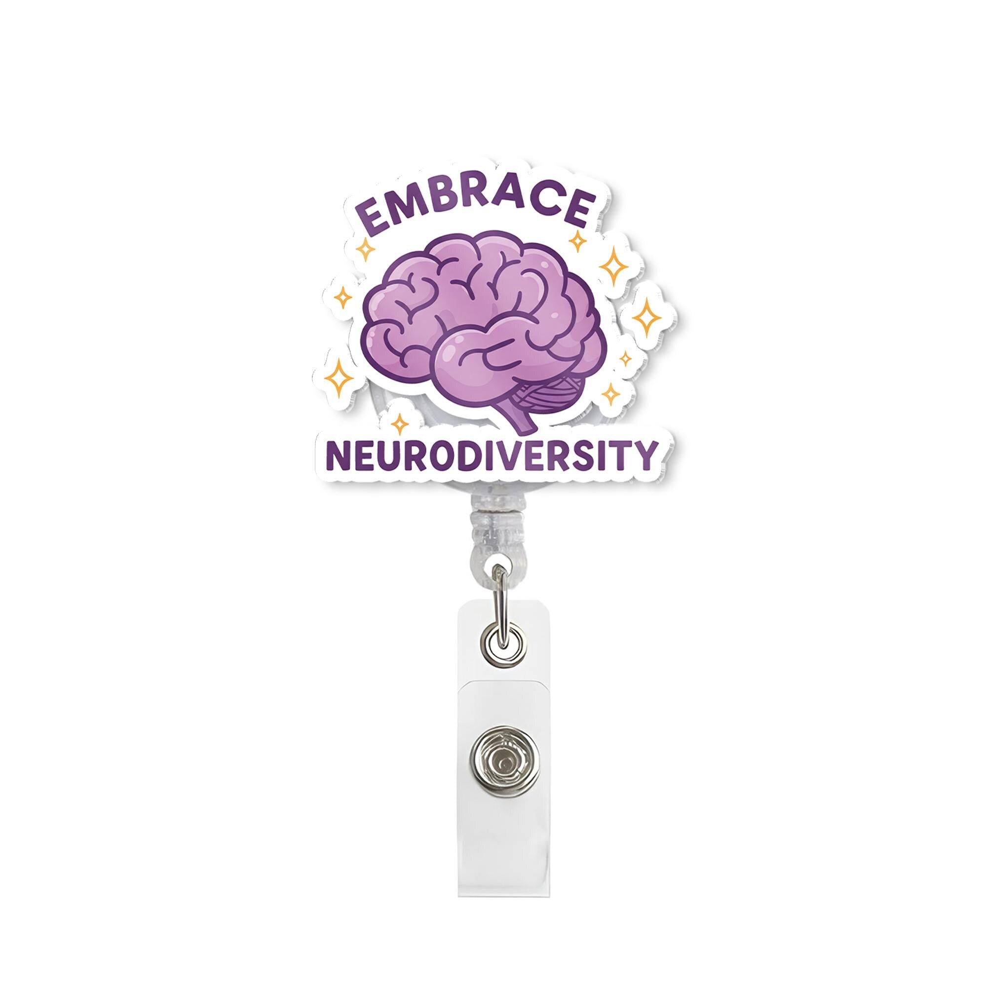 Embrace Neurodiversity Badge Reel - Cute Brain Design ID Holder for Teachers, Therapists, Nurses, and Advocates, Funny Badge Reel